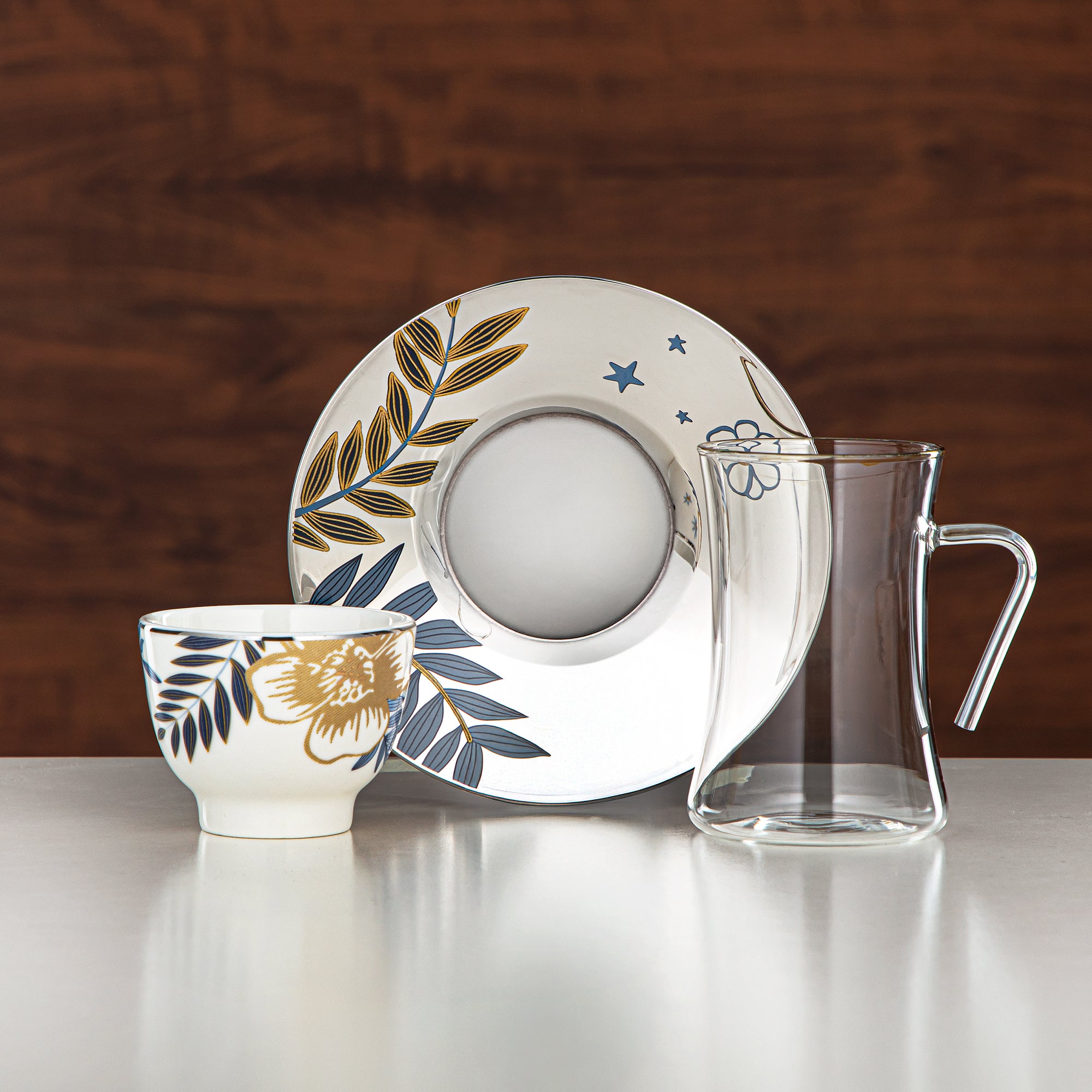 Almarjan Vacuum Flask & Tea Set Silver & Gold 20-Piece (GOK-S-S-G + 18PCS-12196-1) – Elegant Serving | Ramadan & Gatherings