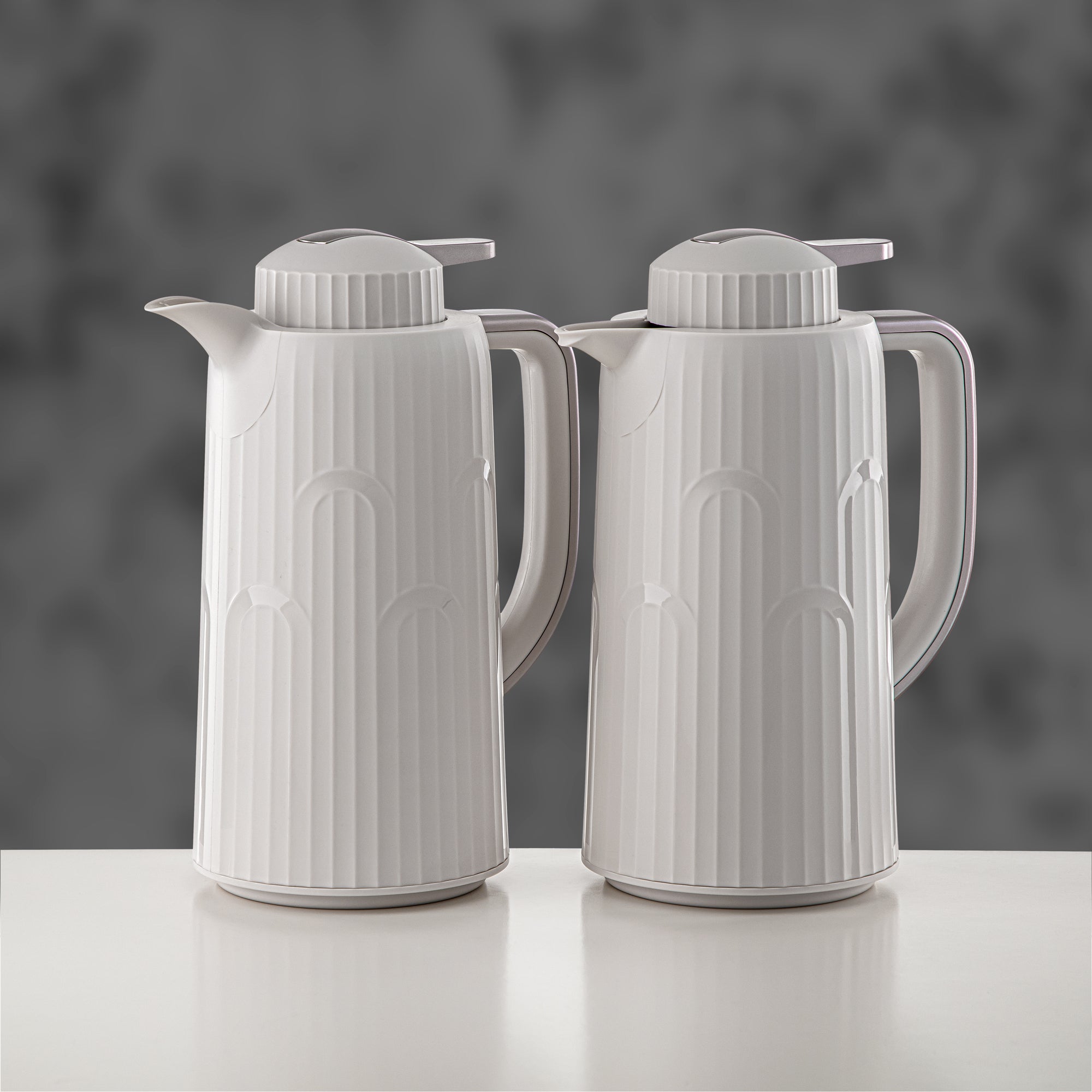 Almarjan Vacuum Flask Set 1L + 1L White & Matt Gold