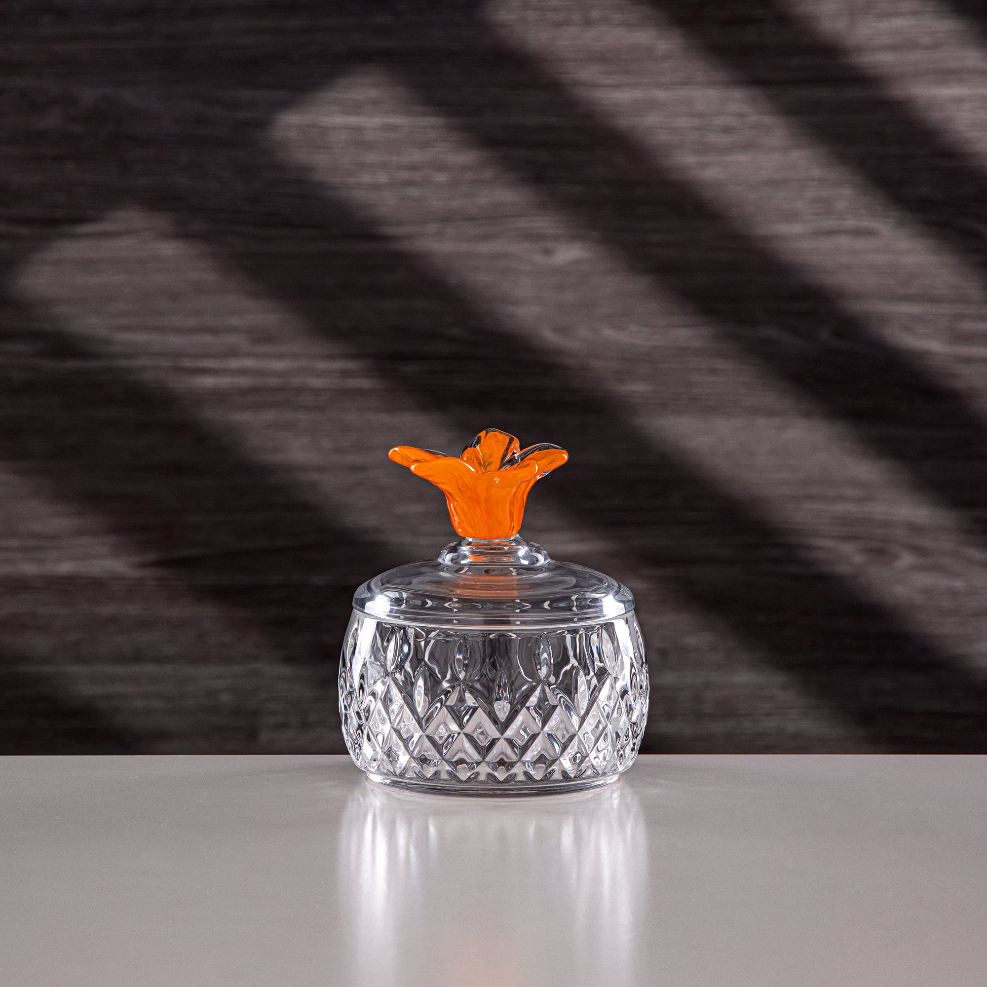 Almarjan Sugar Bowl Glass Clear with Orange Flower
