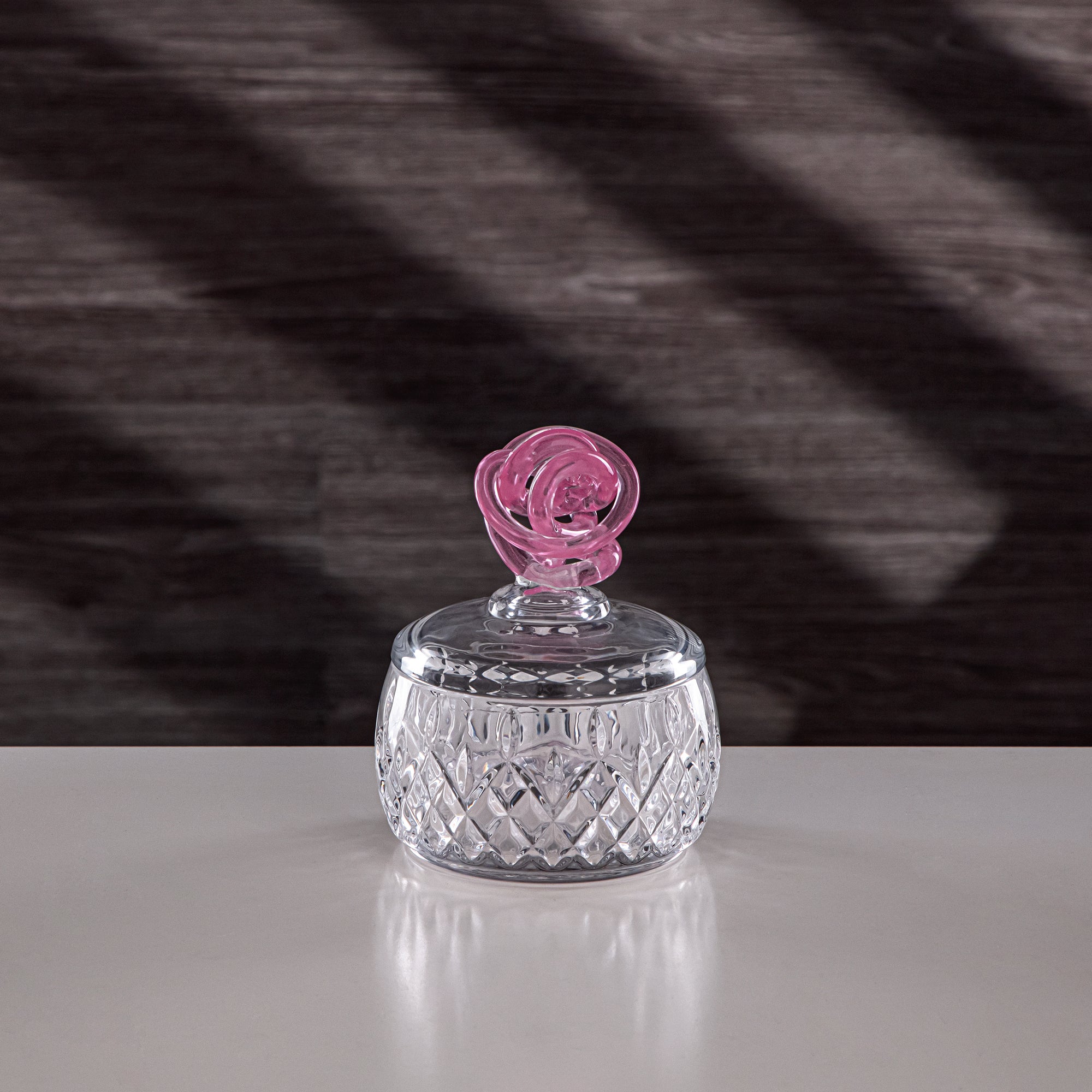 وعاء سكر المرجان زجاج شفاف مع عقدة وردية