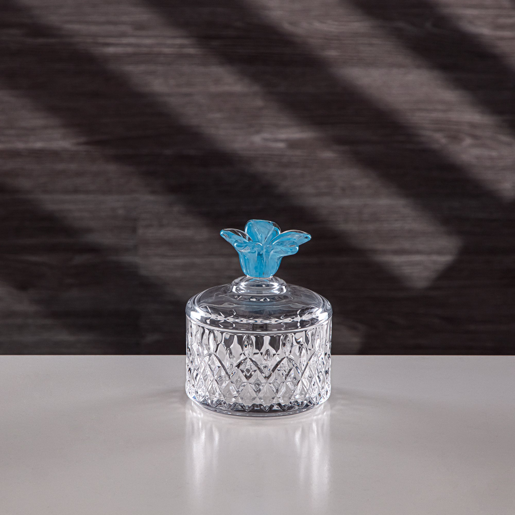 Almarjan Sugar Bowl 10.5 cm Glass Clear with Blue Flower
