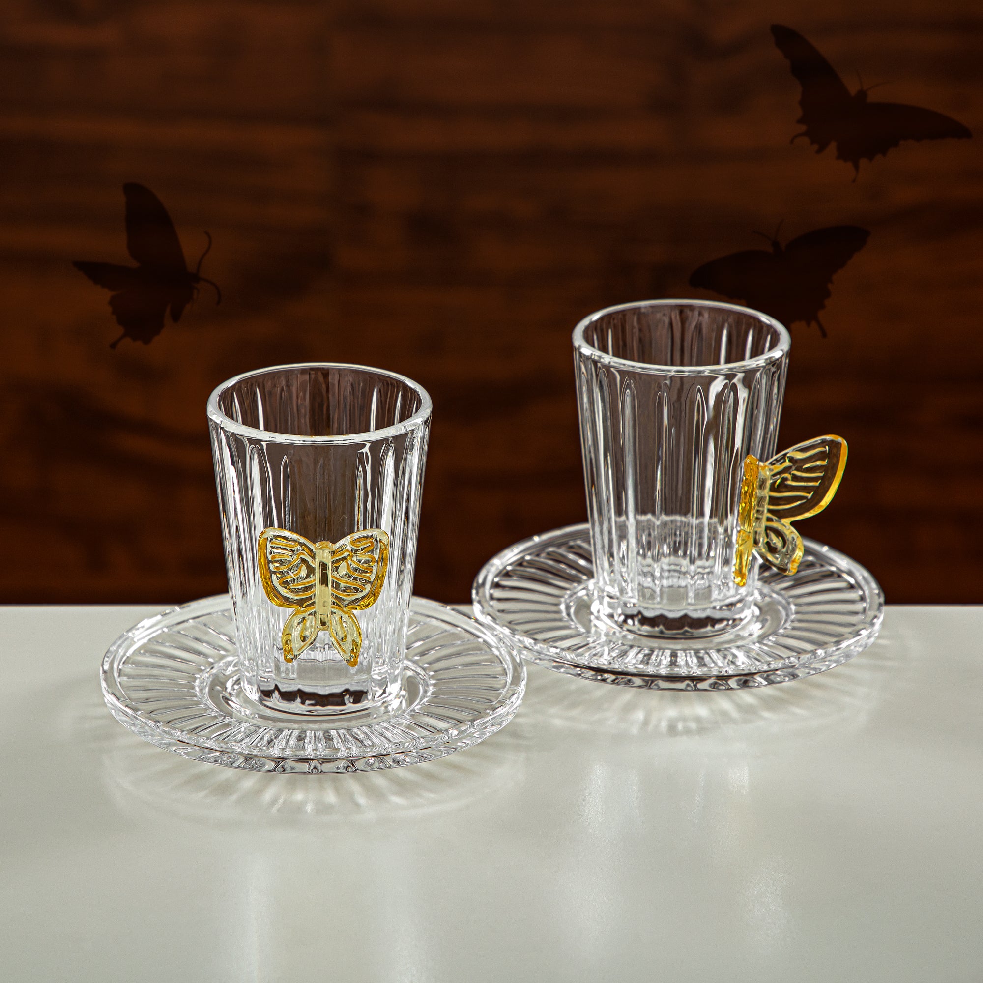 طقم شاي المرجان 6 قطع زجاج شفاف وعسلي (44118-S/12-BA) قطع أنيقة للضيافة