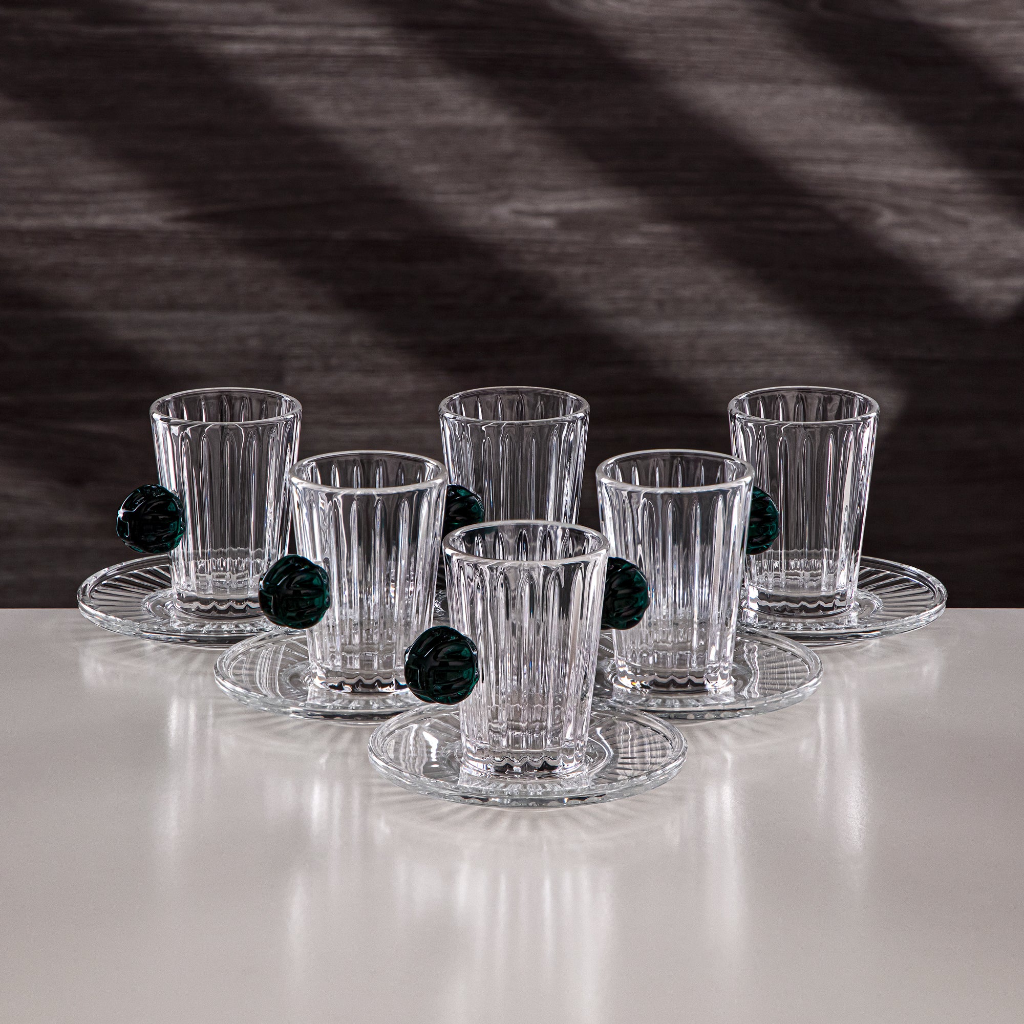 Almarjan Tea Cup & Saucer Clear with Turquoise Knot