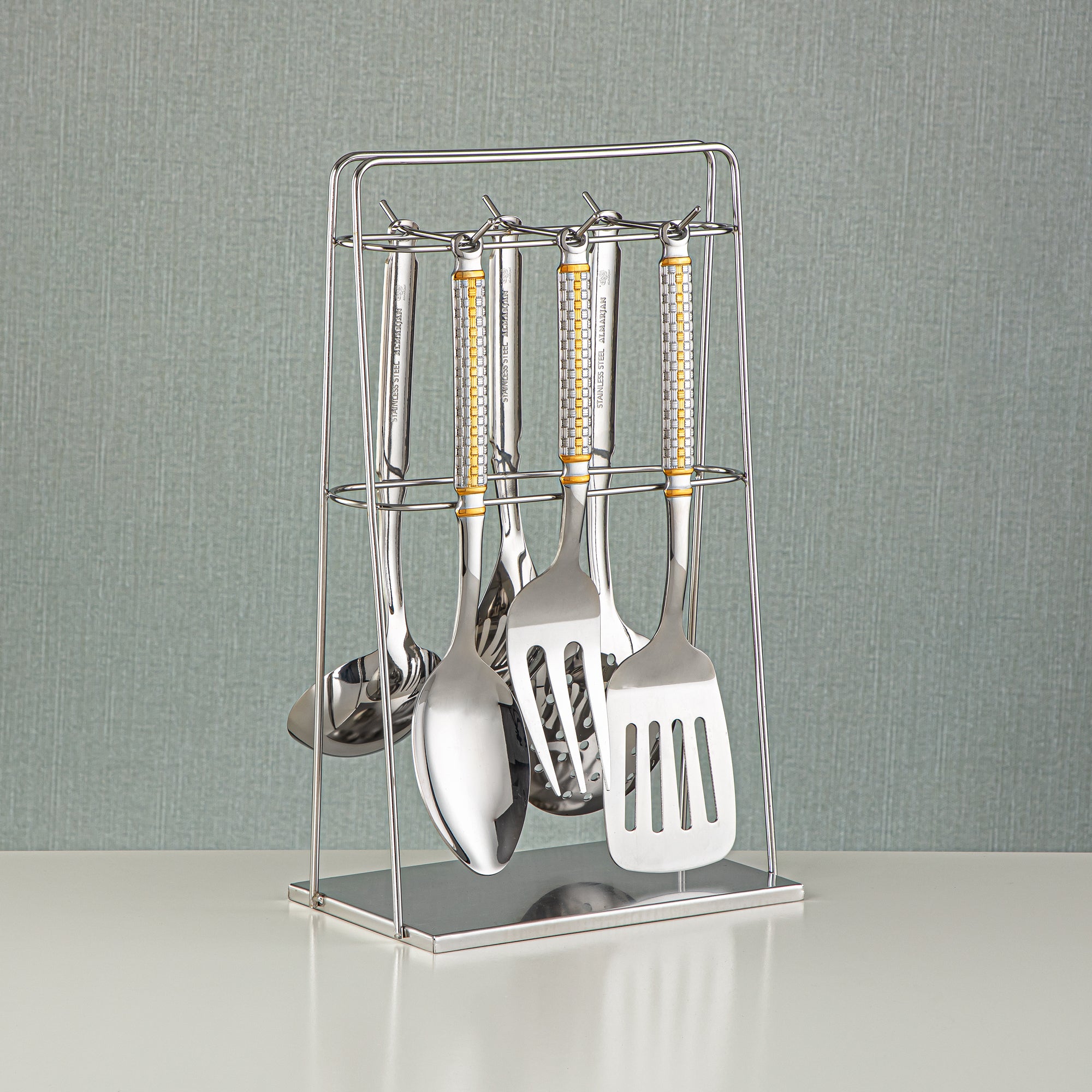 Almarjan Stainless Steel 7 Pieces Kitchen Tool Set Silver & Gold - CUT0010290