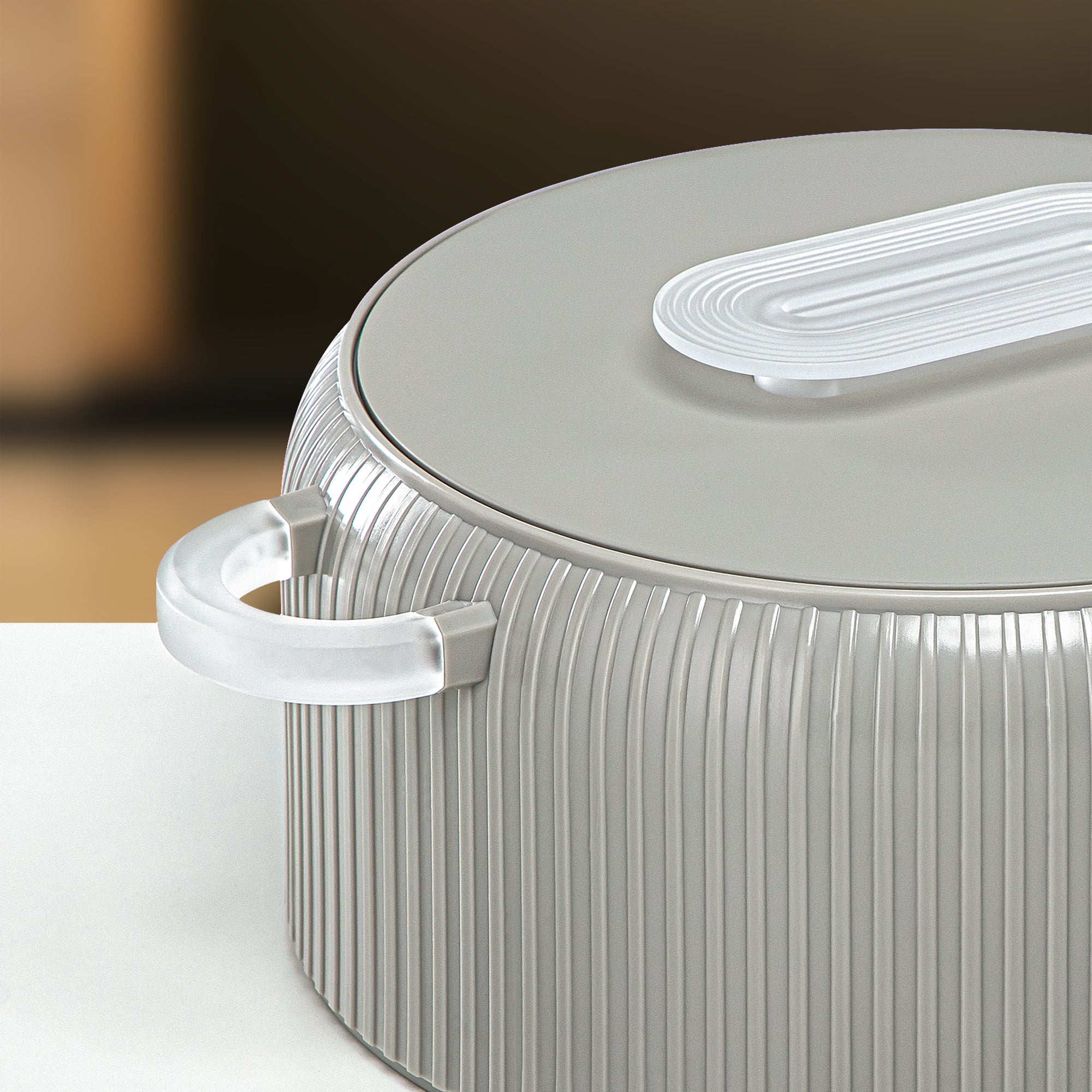 Almarjan Hot Pot Plastic, Set of 3 Pieces, Soft Grey & Frost, 2000ML + 4000ML + 6500ML (EK-200/400/650 MSG/FA) Ramadan Serveware