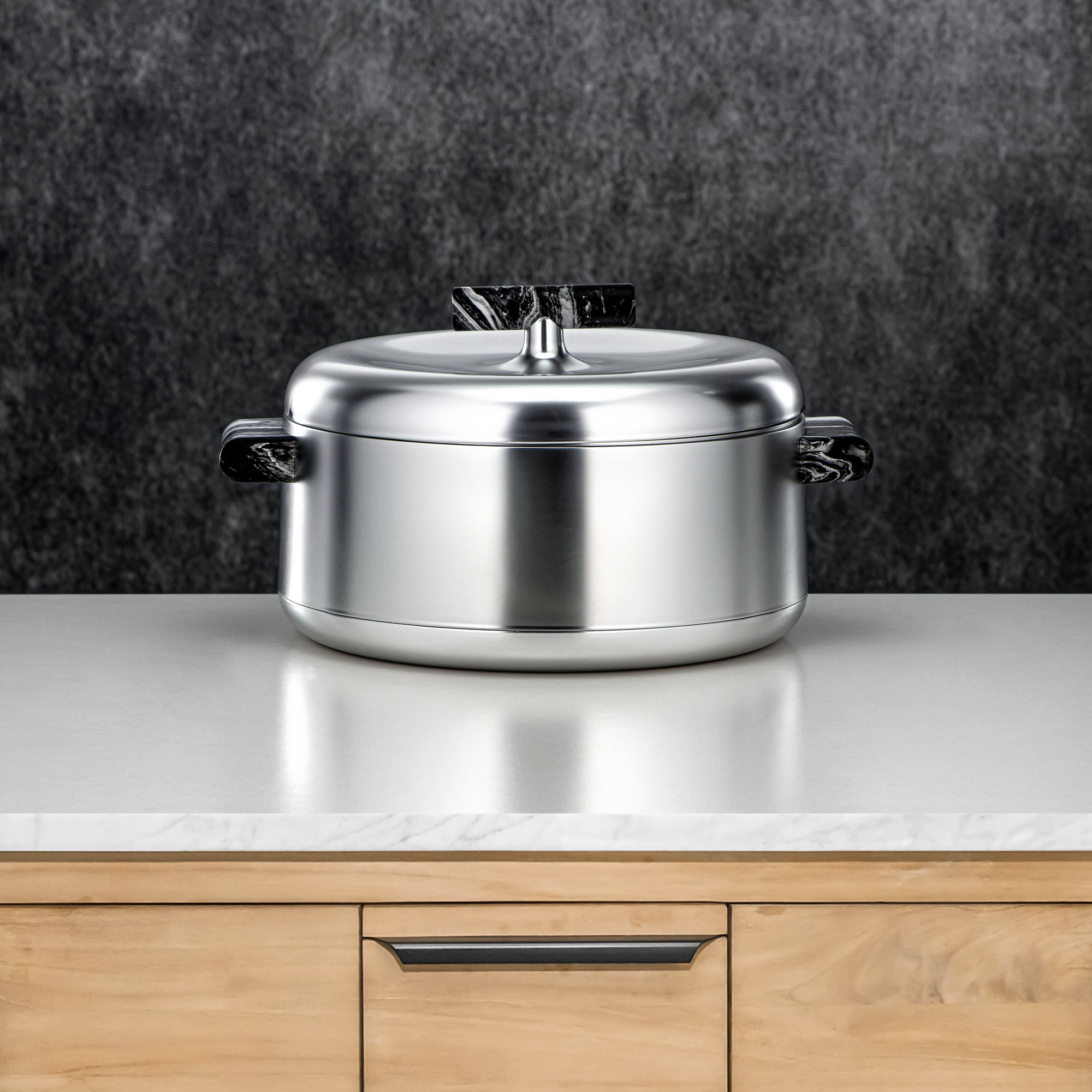 Almarjan Hot Pot Set ABS 1L, 2.5L, 3L Matt silver & black marble (EL-100/250/300 MC/BM)