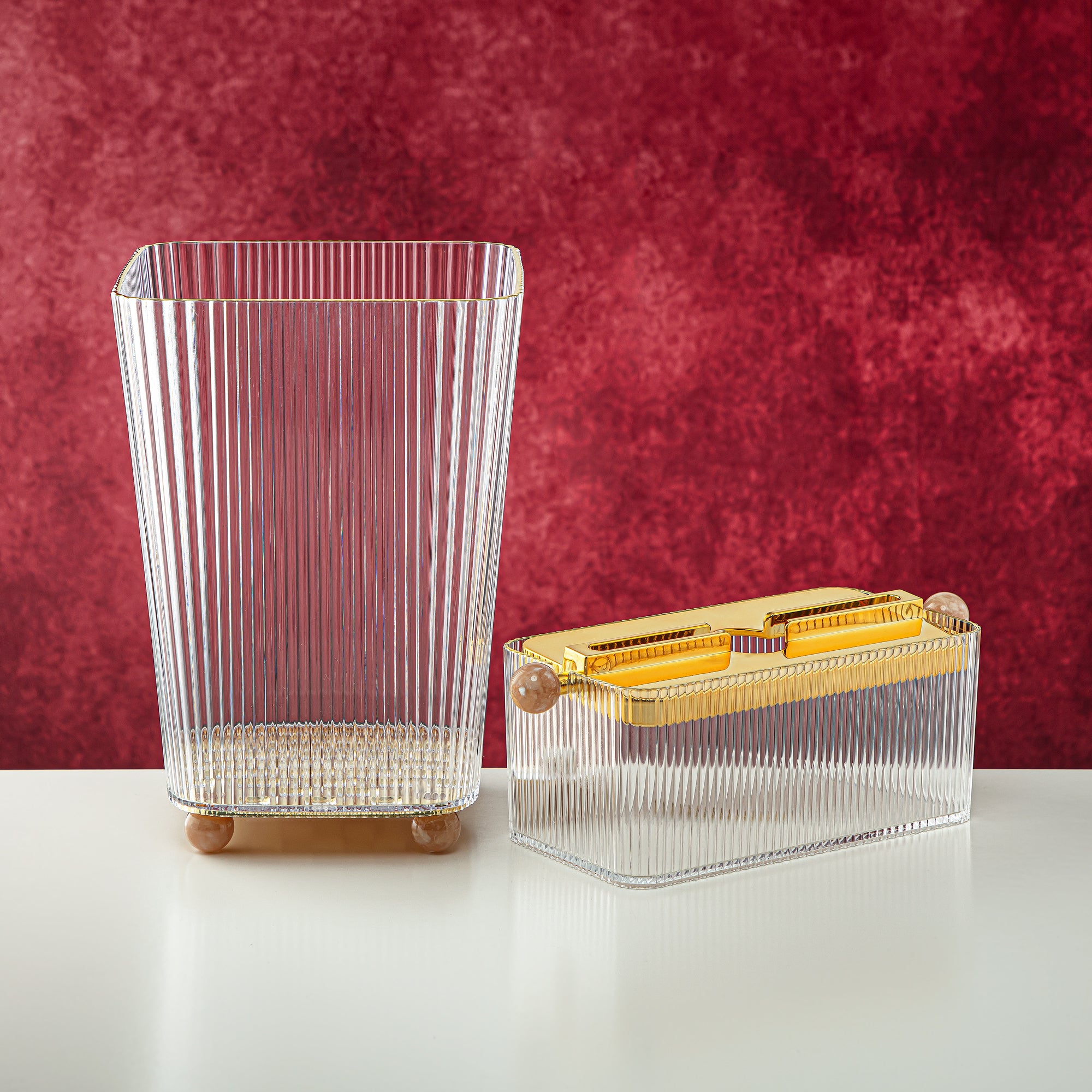 المرجان طقم سلة مهملات وصندوق مناديل أكريليك قطعتين - FB01/02 PBG/G