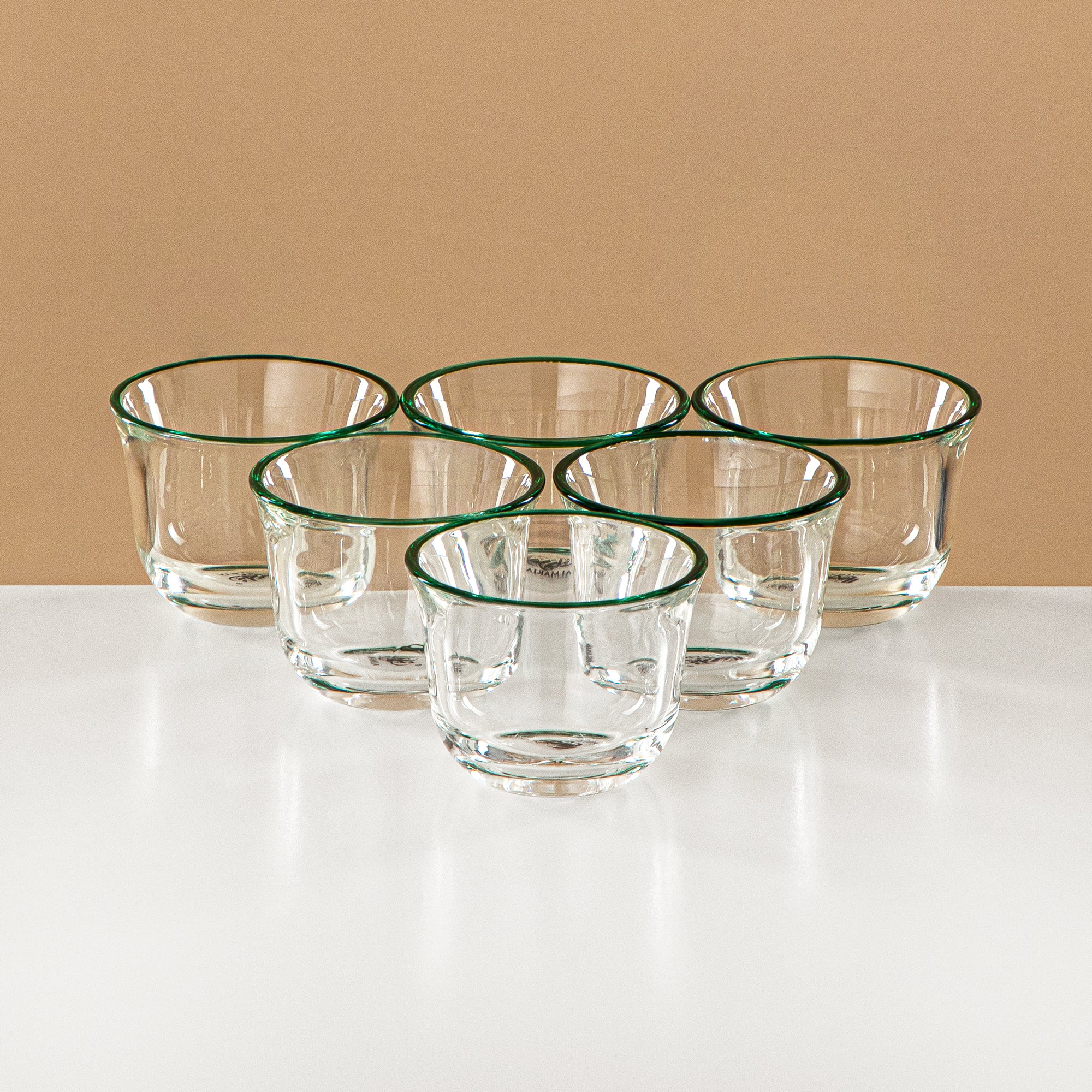 طقم شاي وقهوة المرجان 18 قطعة، زجاج، حافة رخامية خضراء ومقبض (FB808-18 GM/DG) - أواني تقديم أنيقة للشاي والقهوة