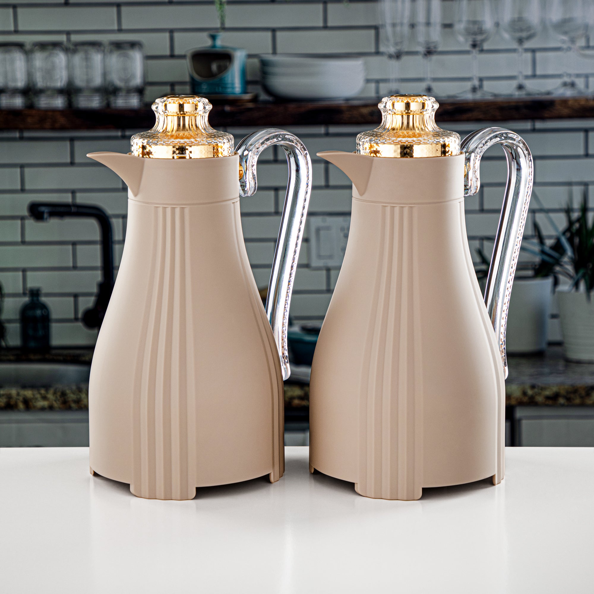 Almarjan 2 Pieces Vacuum Flask Set Khaki & Gold - FG205 AB-100 MSD/G