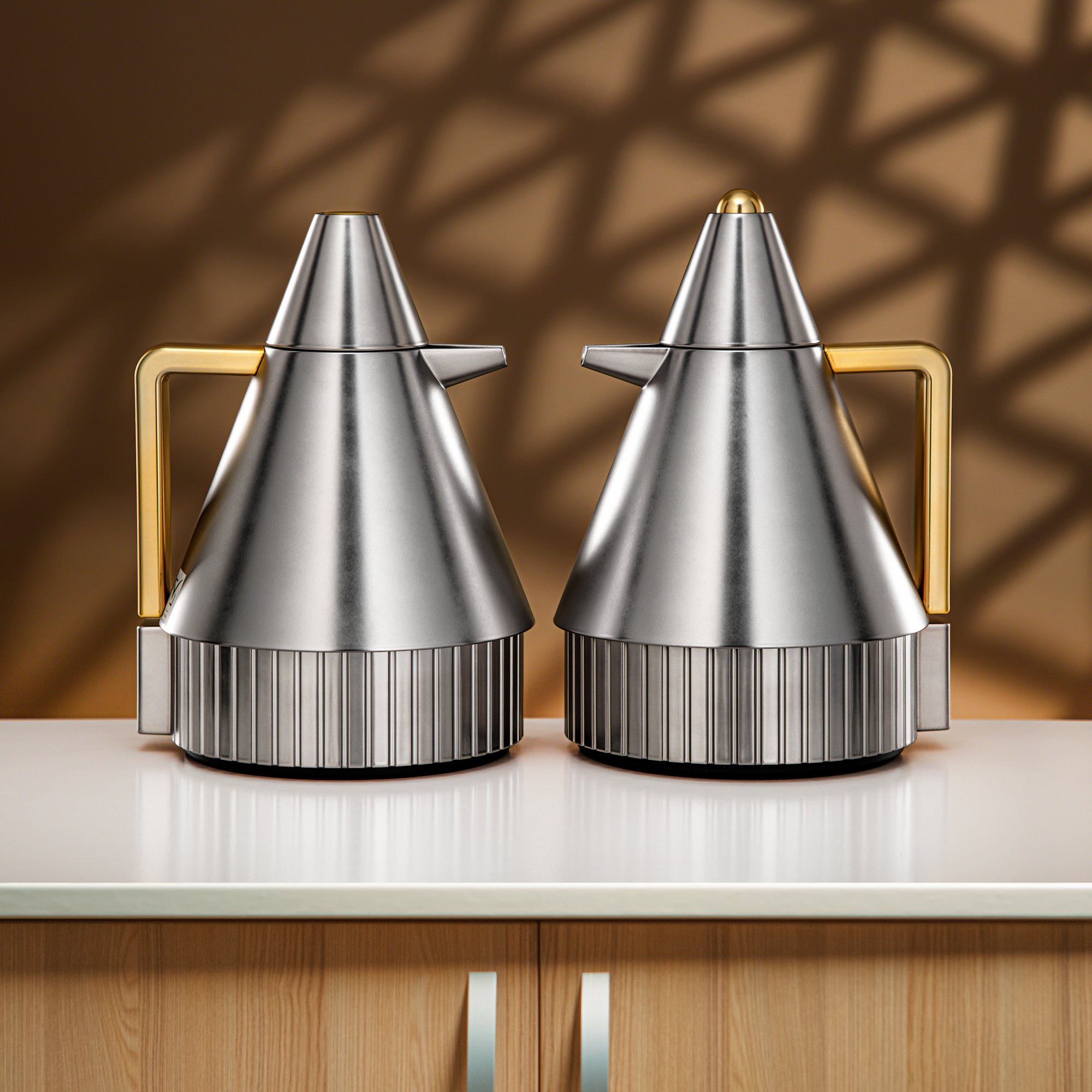 Almarjan Vacuum Flask Set 1L + 1L Matt Nickel & Matt Gold