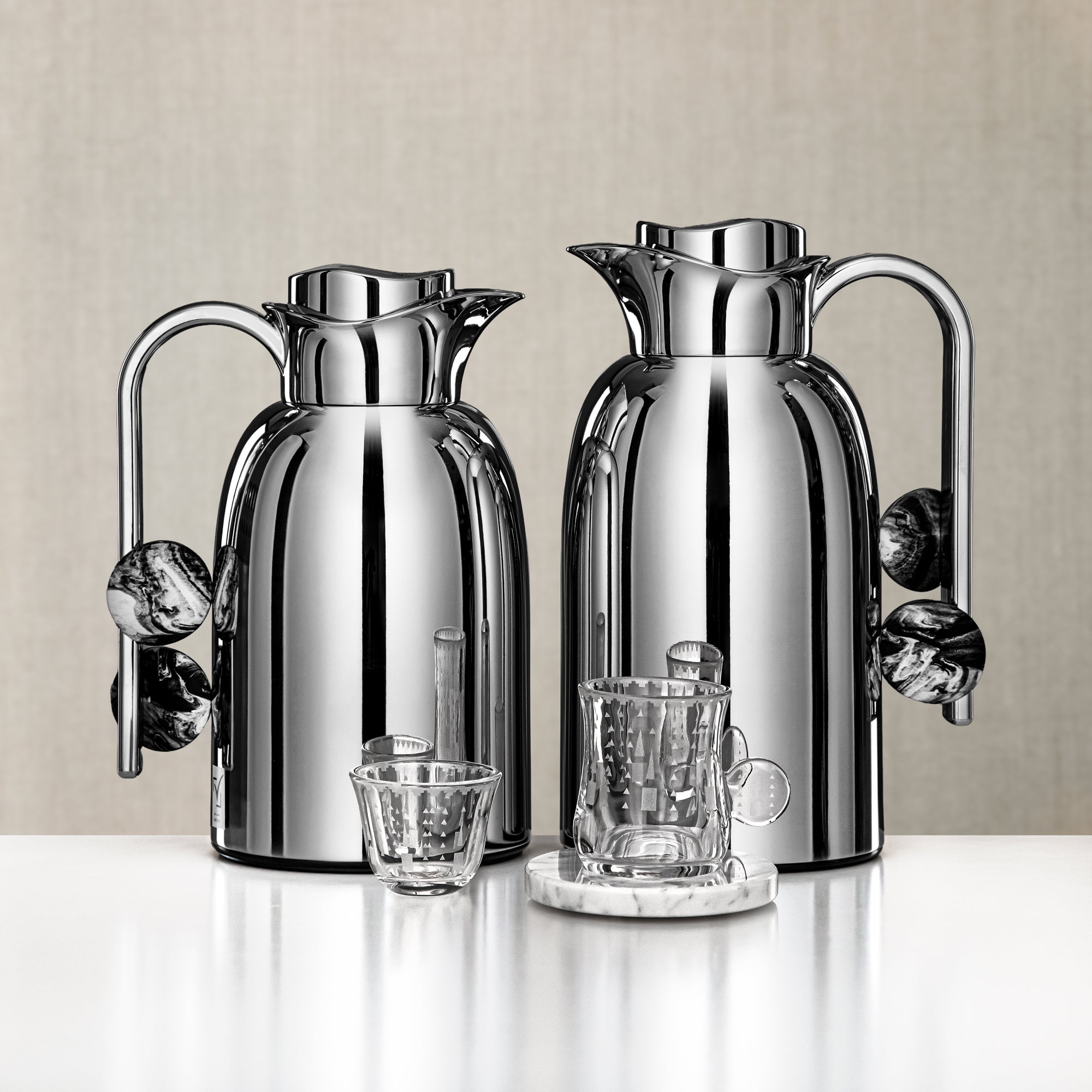 طقم تيرموس وشاي المرجان ٢٠ قطعة، رخام فضي