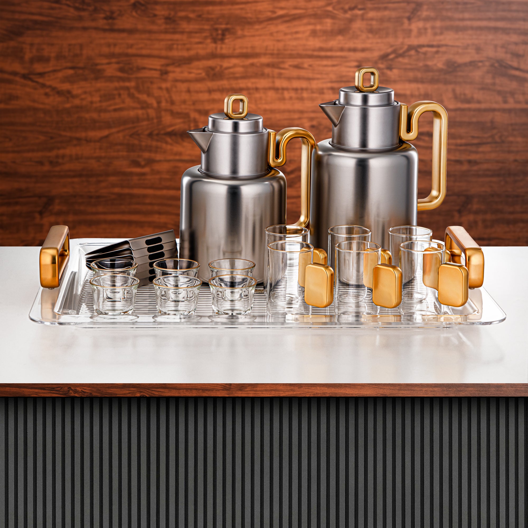 Almarjan Vacuum flask Set 0.5 liter & 1 liter matt nickel & matt gold (FG815-21 MNI/MG)