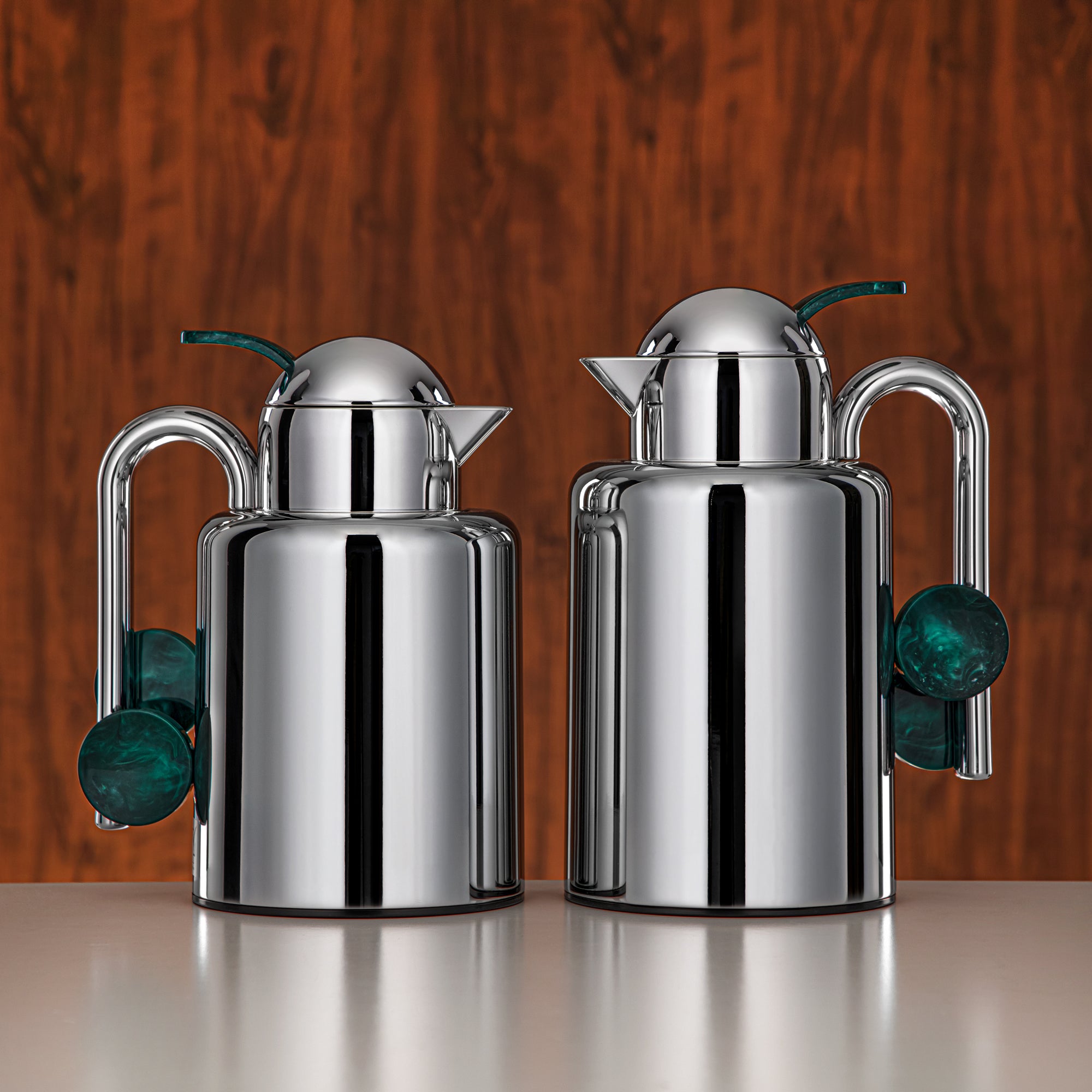 Almarjan Vacuum Flask Set Silver & Dark Green Marble (FG819-100/150 C/DGM)