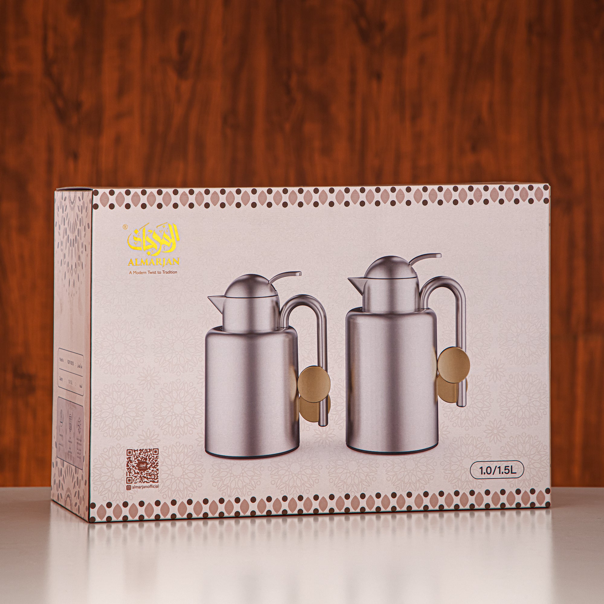 Almarjan Vacuum Flask Set Gun Black & Gold (FG819-100/150 GBL/G)