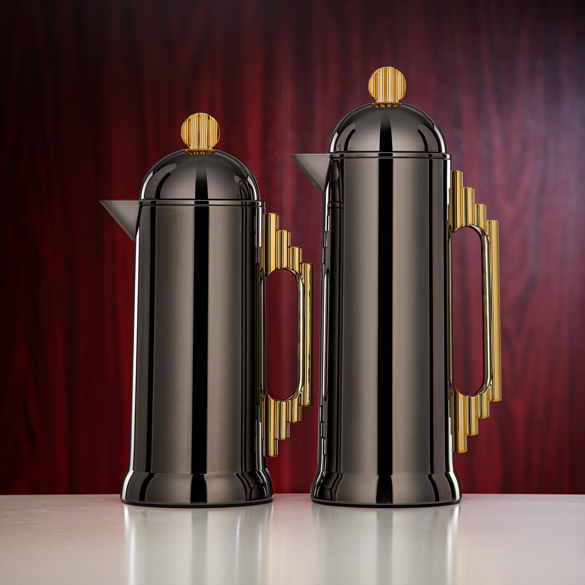 Almarjan Vacuum Flask Set 0.7L & 1L Gun Black & Gold
