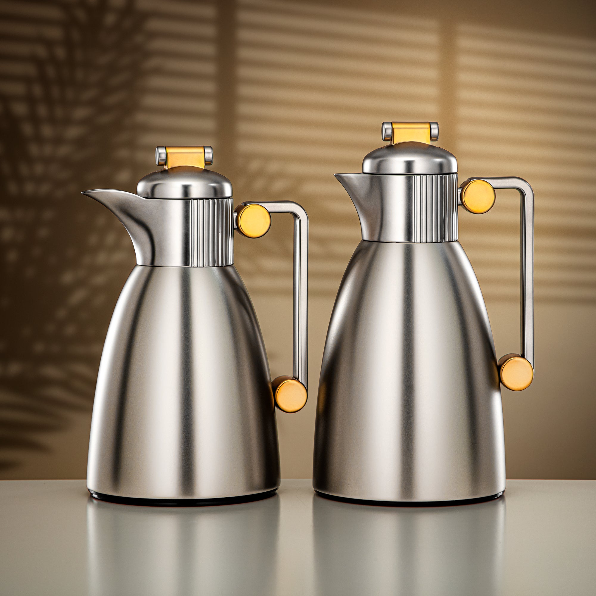 Almarjan Vacuum Flask Set 0.7L & 1L Matt Nickel & Matt Gold