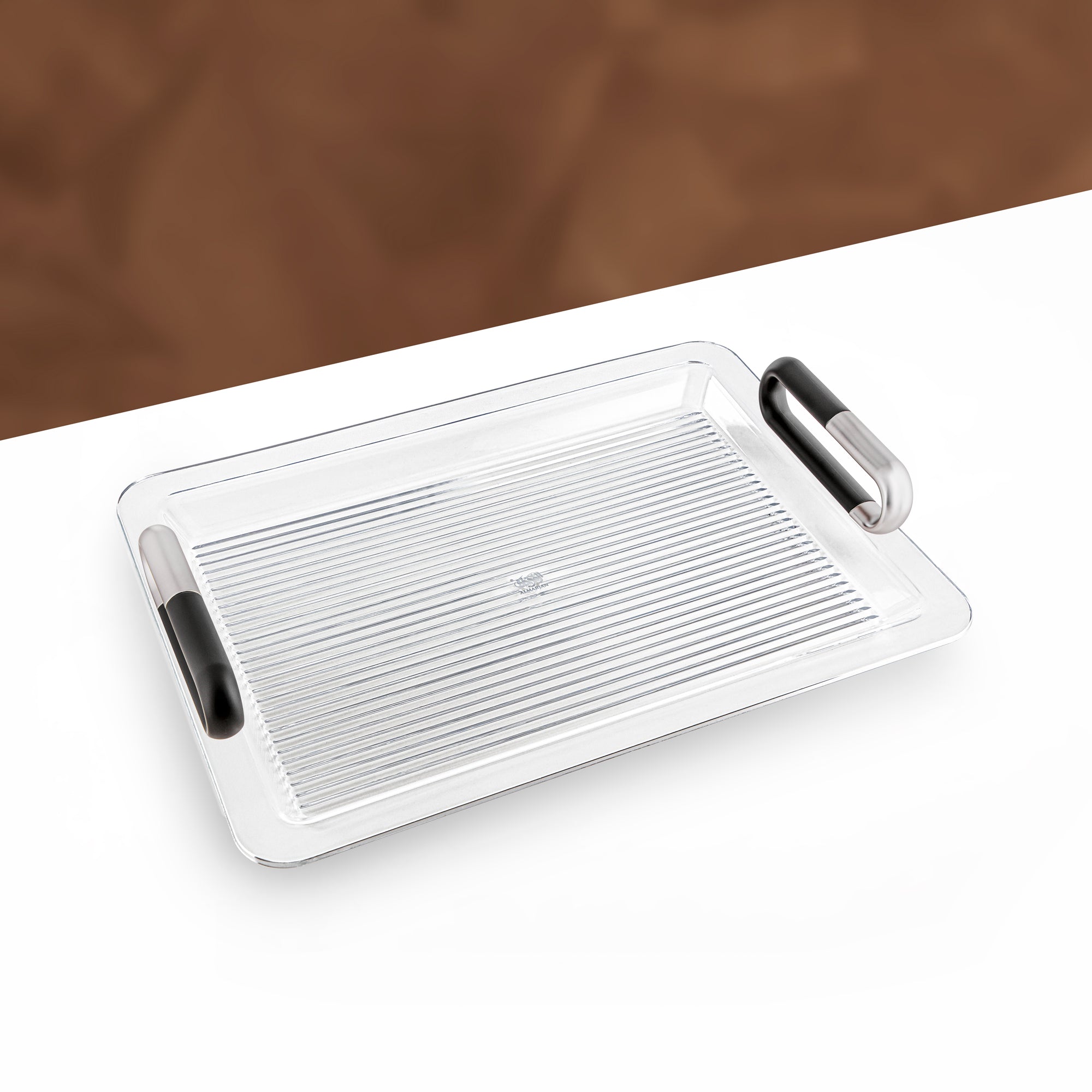 Almarjan 50 cm Acrylic Serving Tray, Matt Nickel & Black
