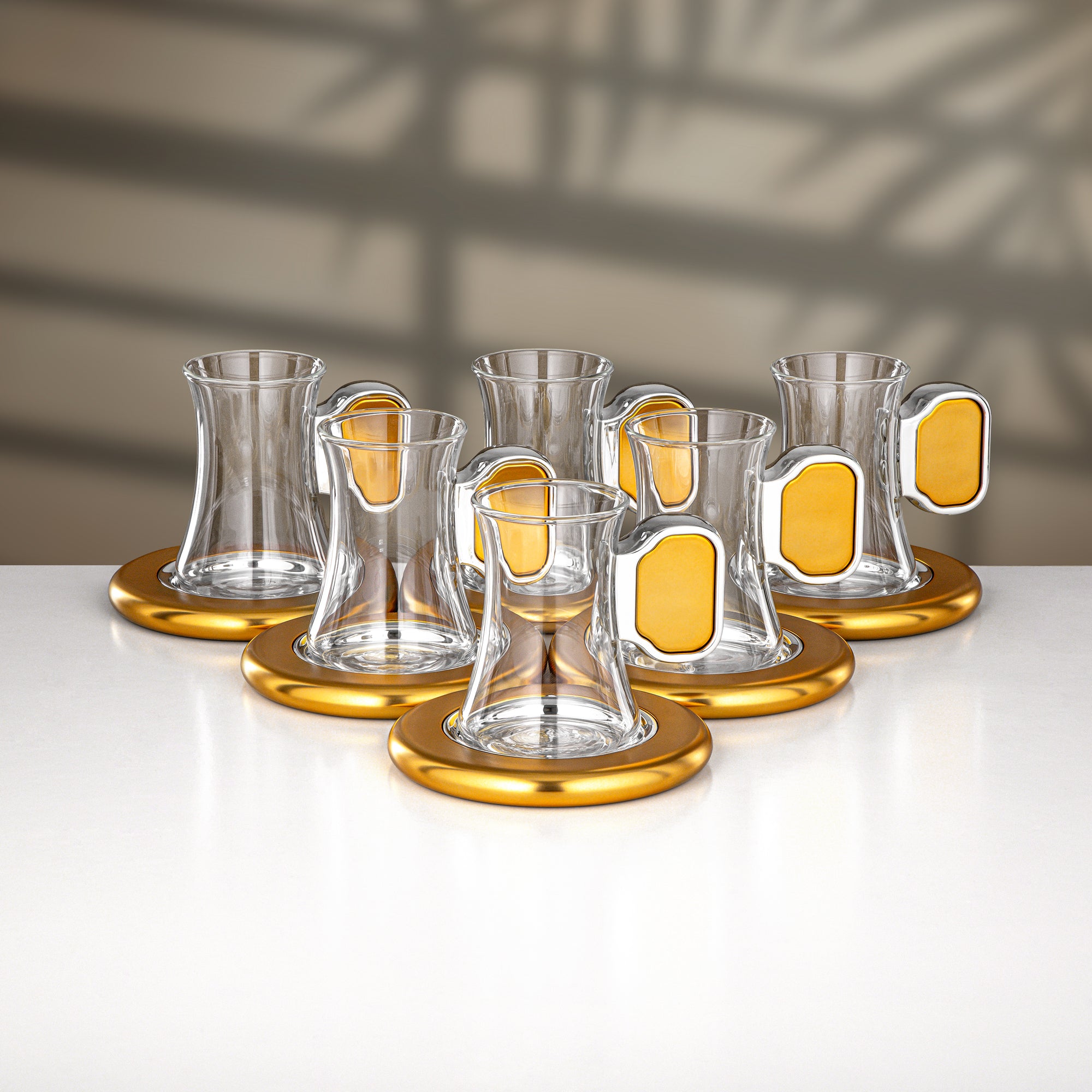 Almarjan 18 Pieces Tea & Cawa Cup Set, Silver & Matt Gold
