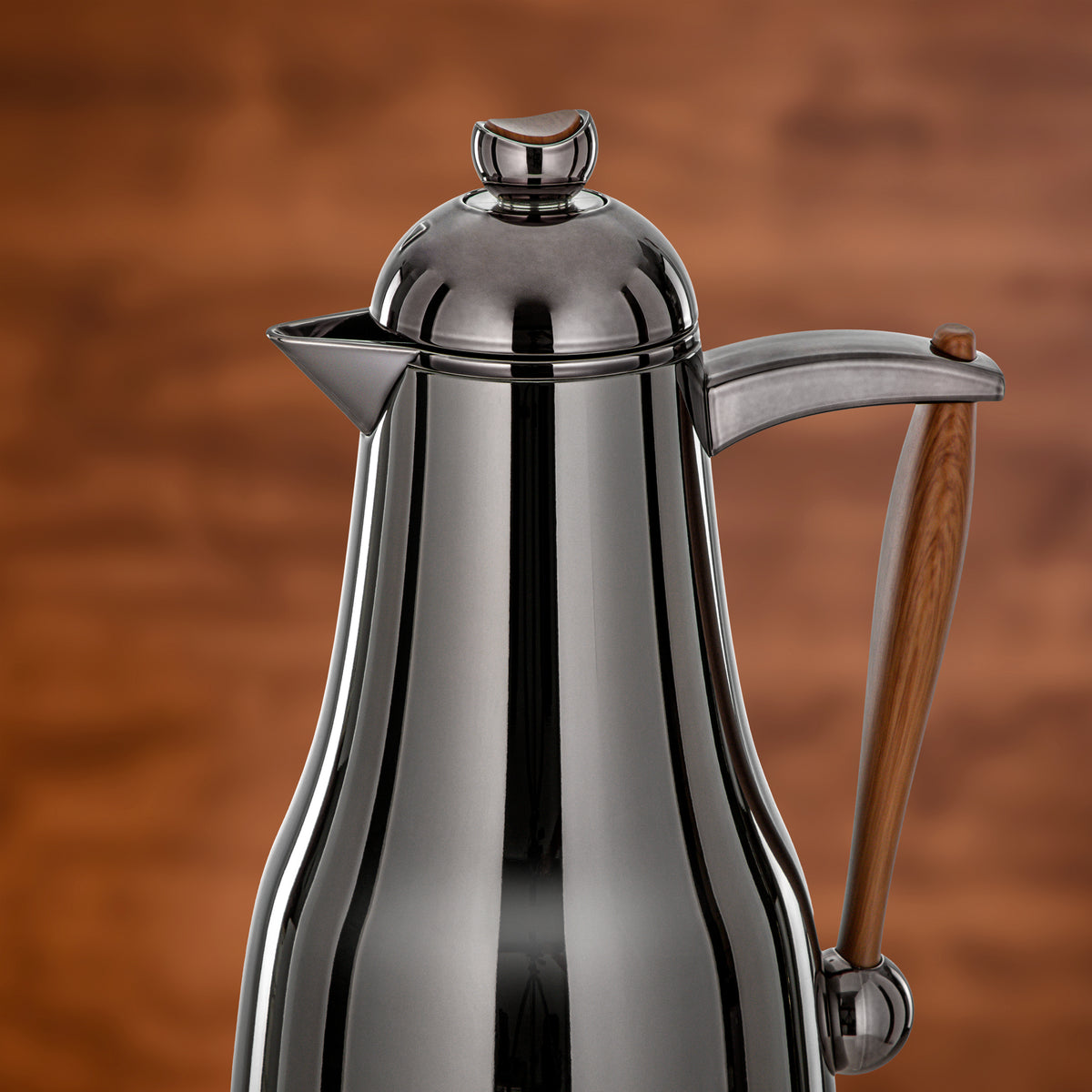 Almarjan 2 Pieces Vacuum Flask Set, Gun Black & Light Wood