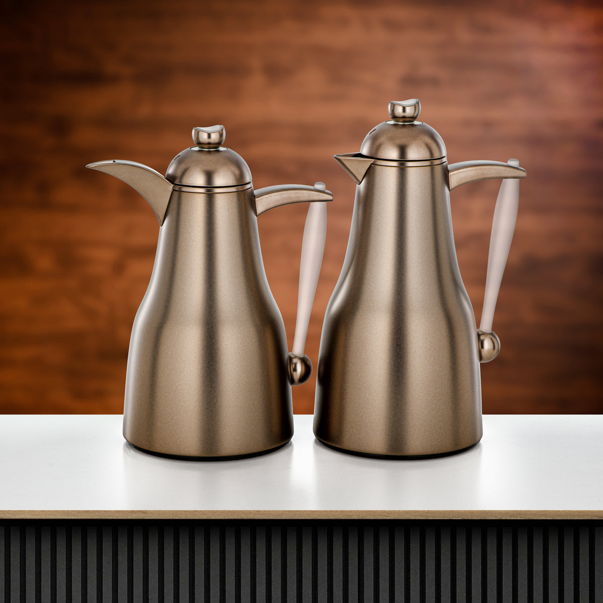 Almarjan 2 Pieces Vacuum Flask Set, Metallic Brown & Frost Acrylic