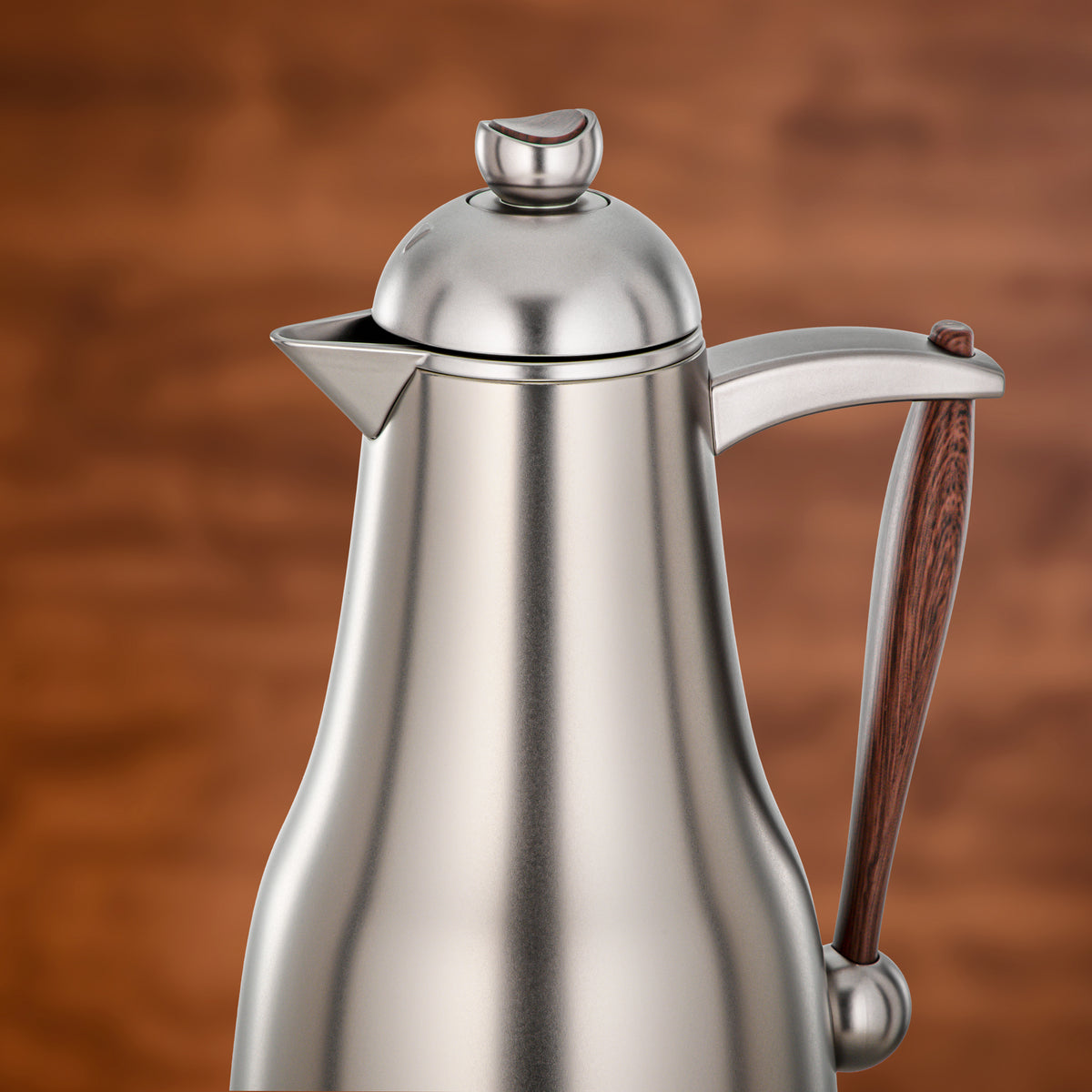 Almarjan 2 Pieces Vacuum Flask Set, Matt Nickel & Dark Wood
