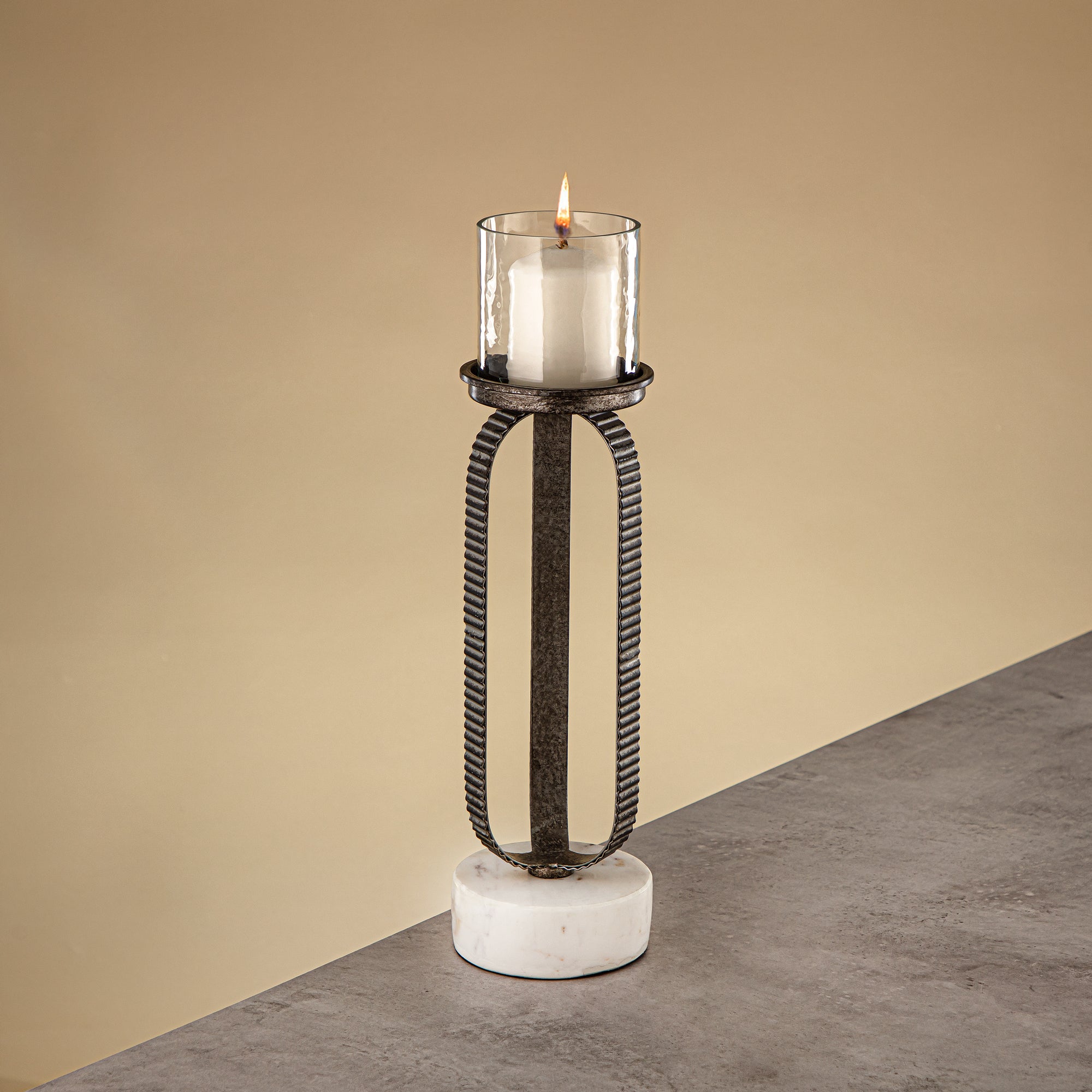 Almarjan Pillar Candle Holder 39cm Rustic Silver