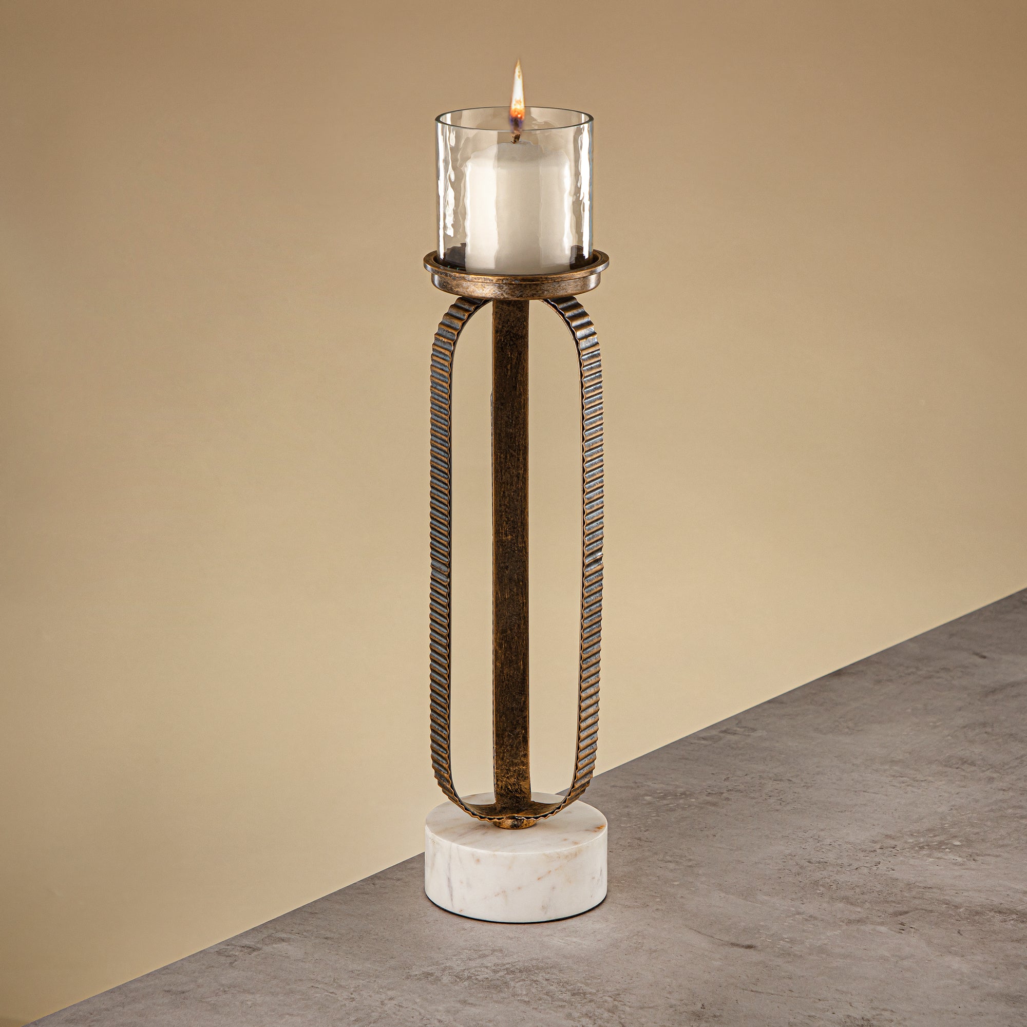 Almarjan Pillar Candle Holder 44cm Champagne Gold