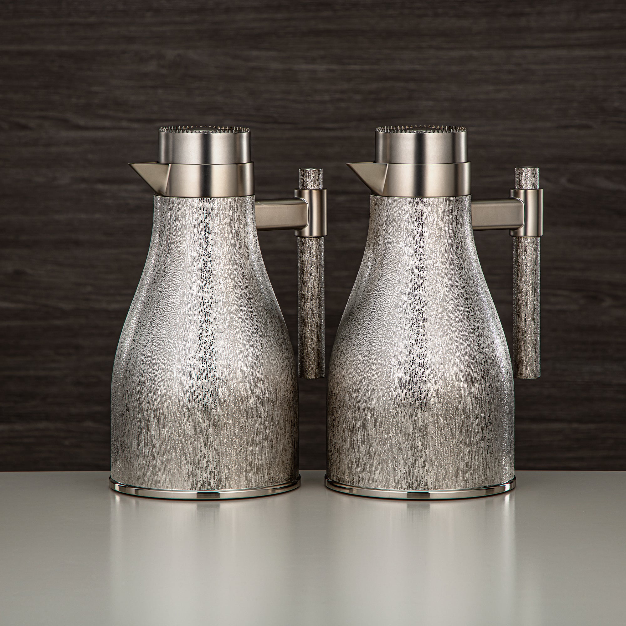 Almarjan Vacuum Flask Set ABS Push Button 1L + 1L Matt Nickel (GOK-N-MN-MN) - Elegant Serving