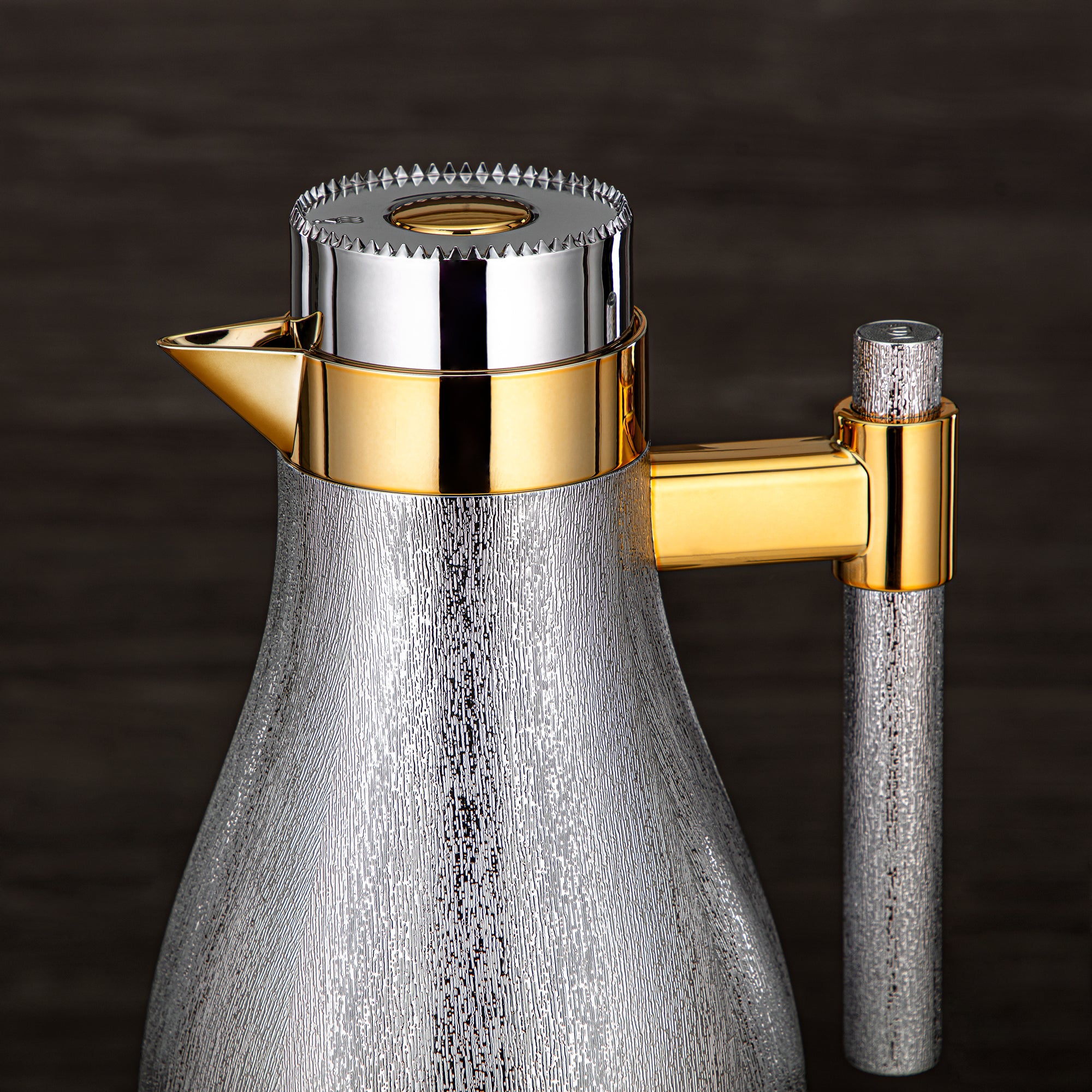 Almarjan Vacuum Flask Set ABS Push Button 1L + 1L Silver & Gold (GOK-S-S-G) - Elegant Serving