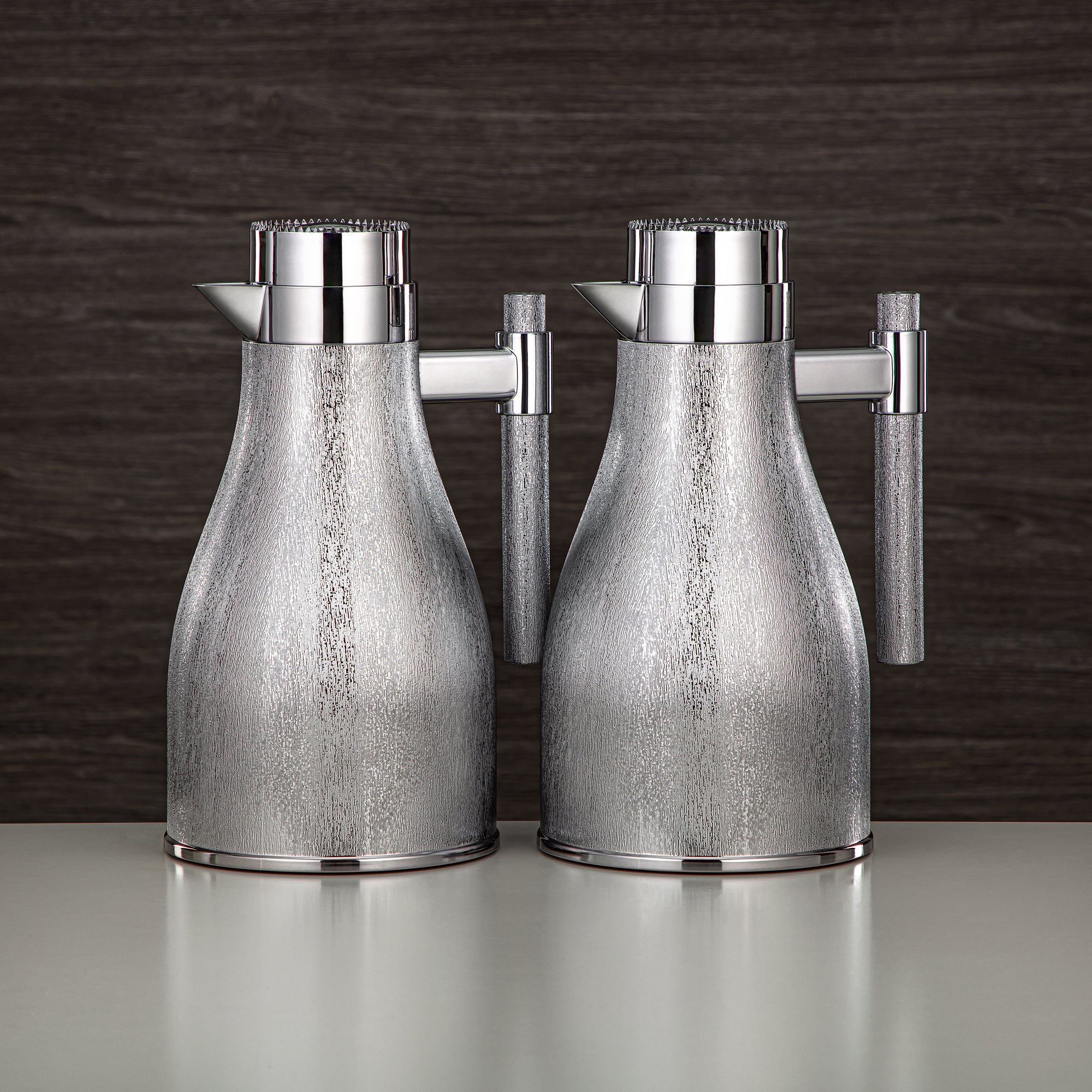 Almarjan Vacuum Flask Set ABS Push Button 1L + 1L Silver (GOK-S-S-S) - Elegant Serving