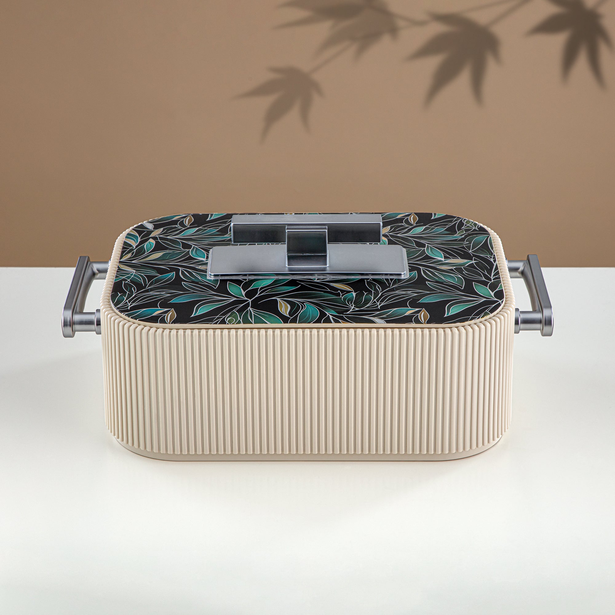 Almarjan Hot Pot ABS, 4000ML, Floral Beige & Matt Silver (HP06-400SP-AZ03S) - Elegant Serving