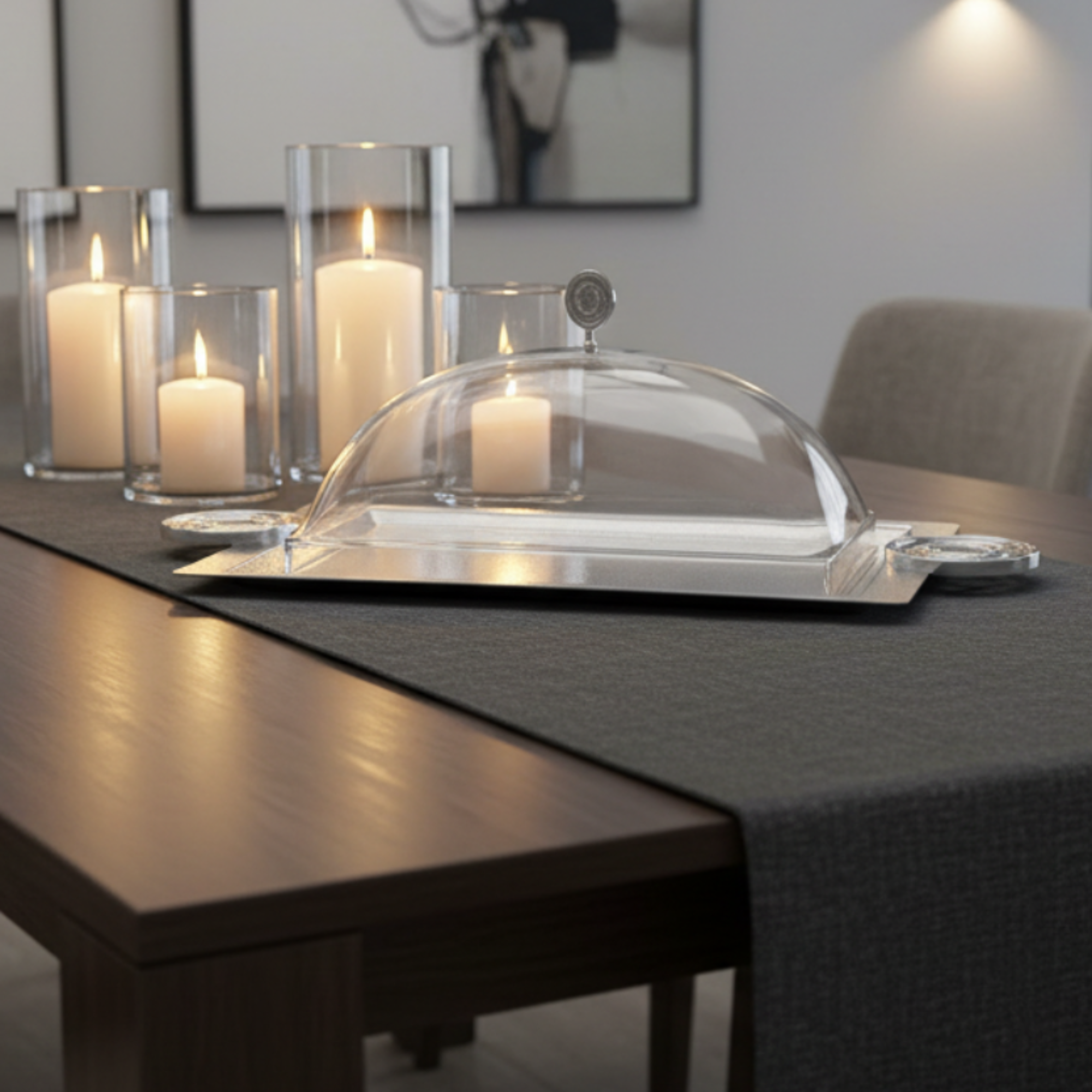 صينية تقديم المرجان مع غطاء ٤٩ سم فضي متشقق