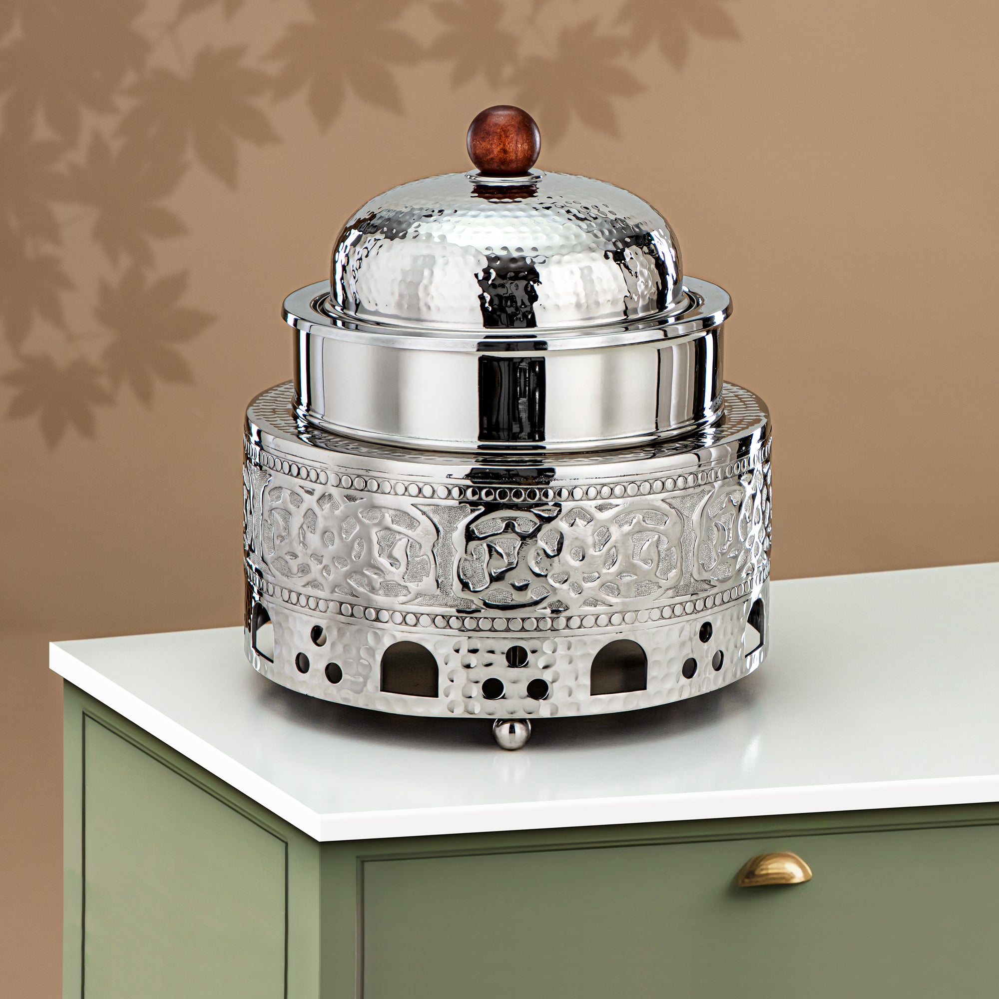 Almarjan Chafing Dish Stainless Steel, 26CM (1.25 Liters), Silver (MD-3043) - Stylish Serveware
