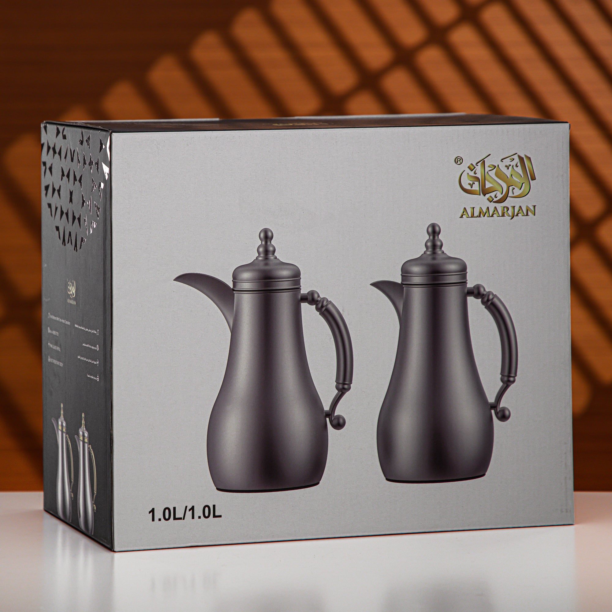 Almarjan Vacuum Flask Set 1L + 1L Black Nickel & Gold