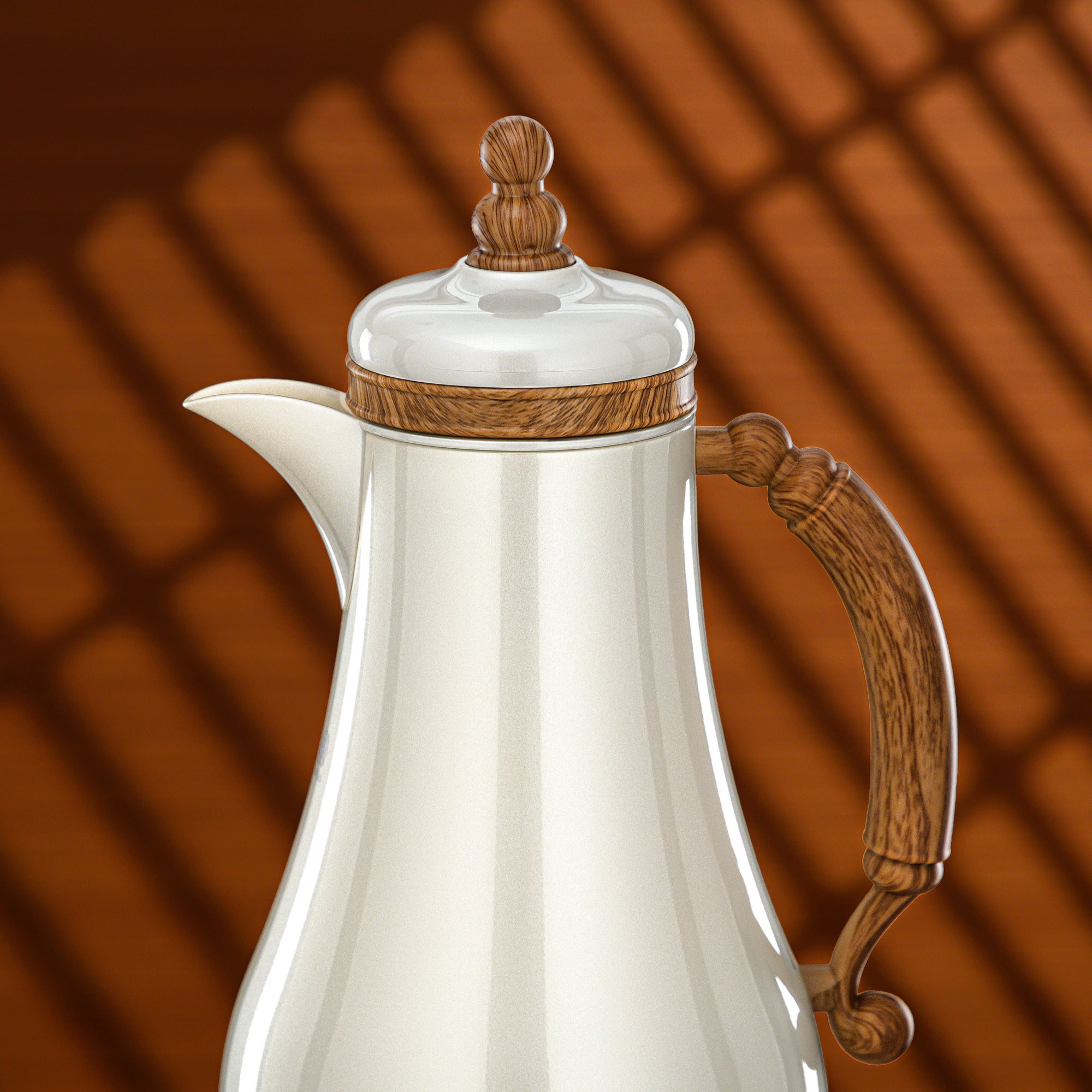 Almarjan Vacuum Flask Set 1L + 1L Pearl White & Light Wood