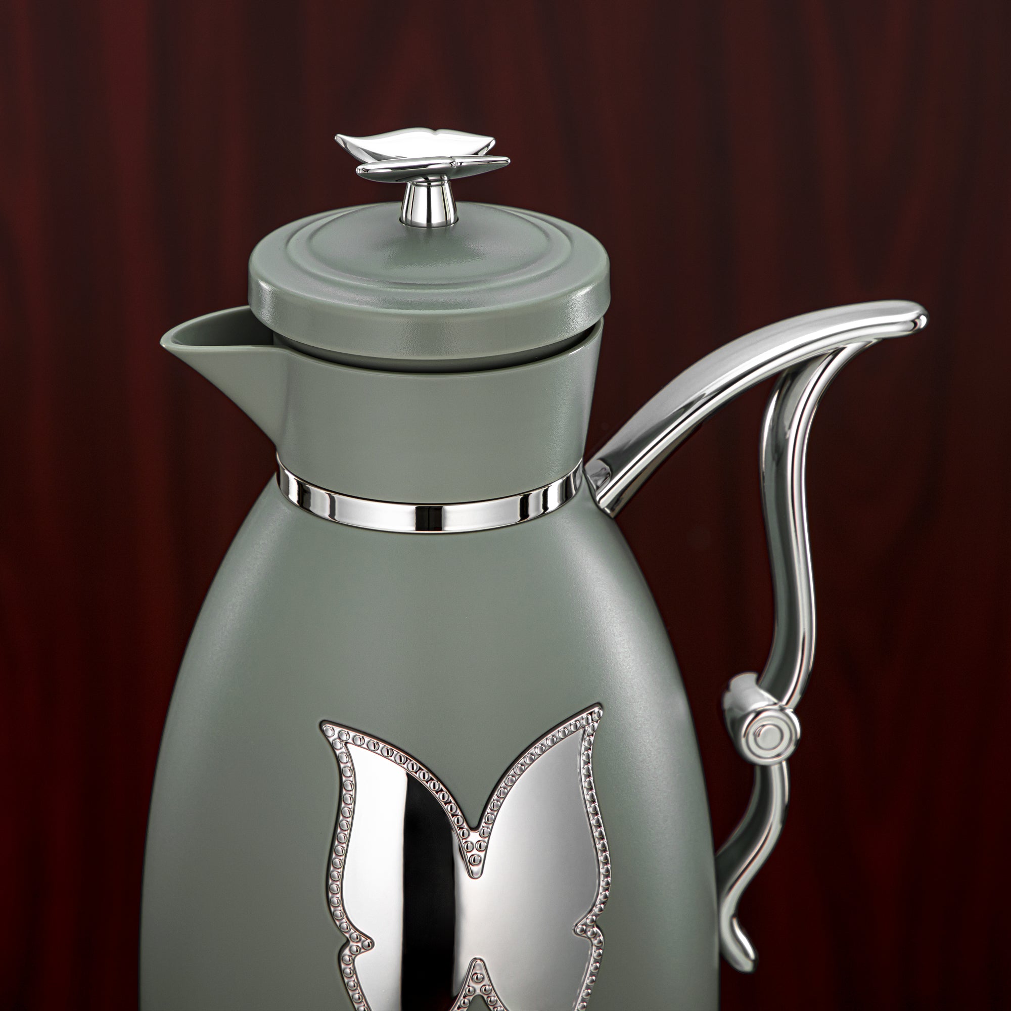 Almarjan Vacuum Flask Set Plastic Push Button 0.7L + 1L Green & Silver (SM-2C142-070/100 GG/C) - Tea & Coffee Flask