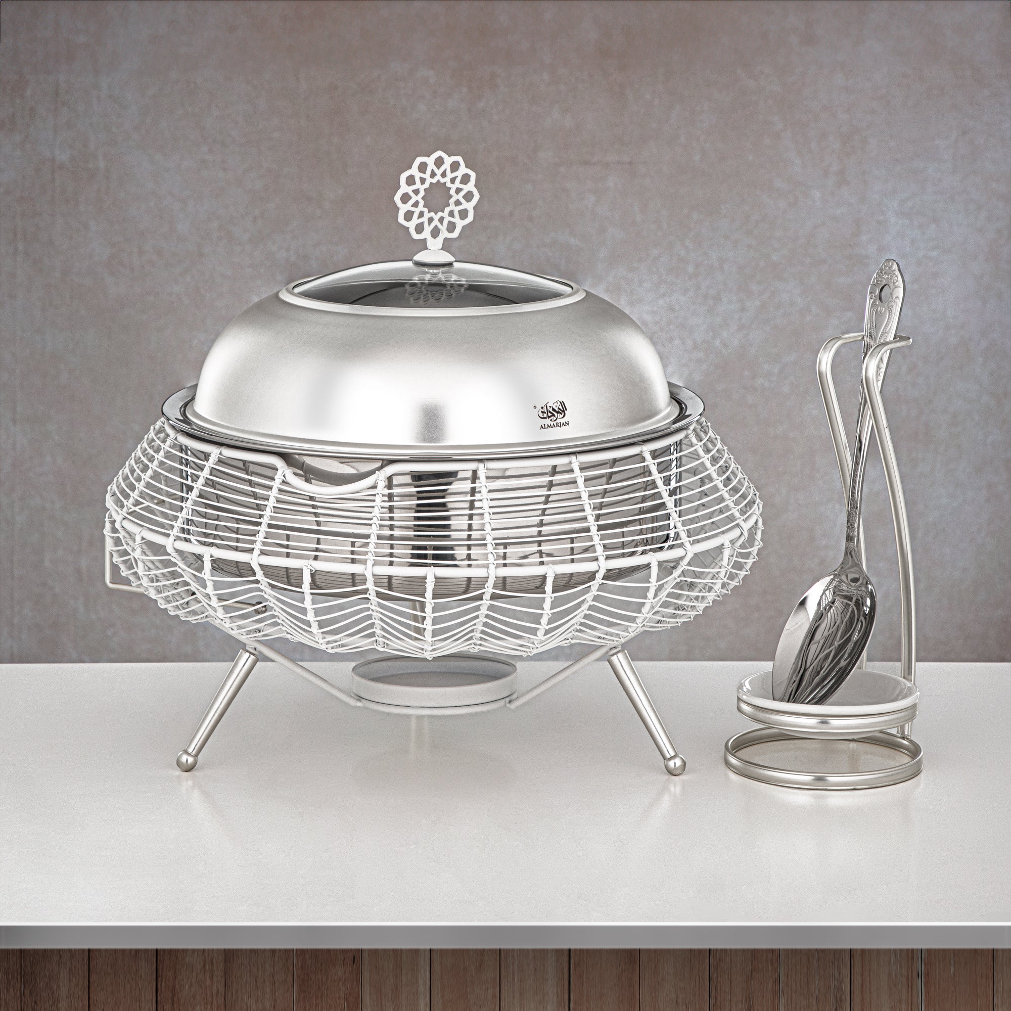 المرجان طبق تسخين 3000 مل ابيض وفضي - STS0013239