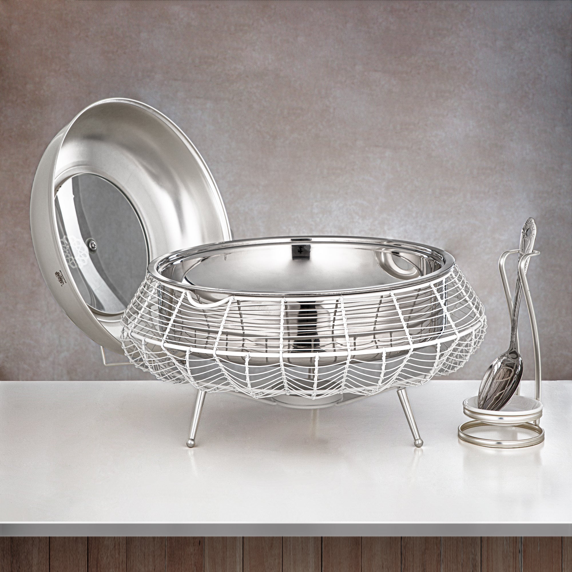 المرجان طبق تسخين 6500 مل ابيض وفضي - STS0013241