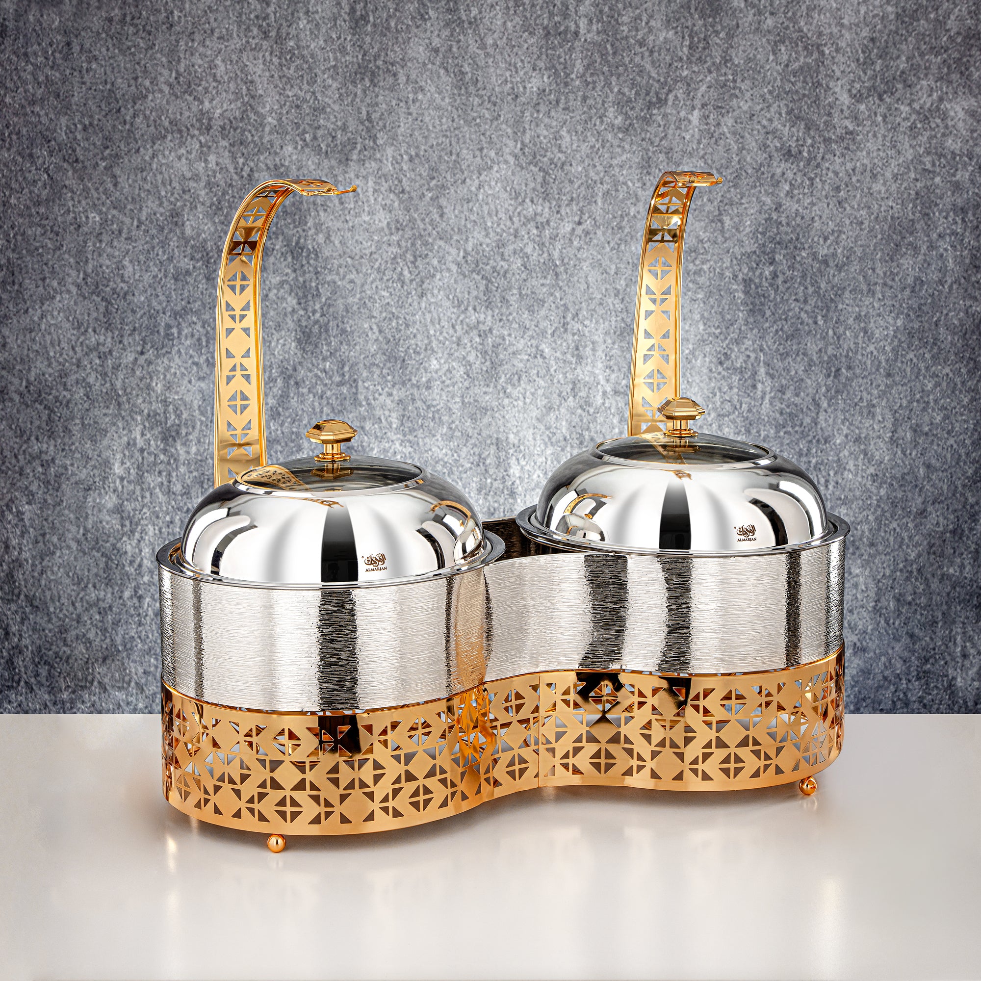 Almarjan 3000 ML + 3000 ML Double Chafing Dish Silver & Gold- STS0013349
