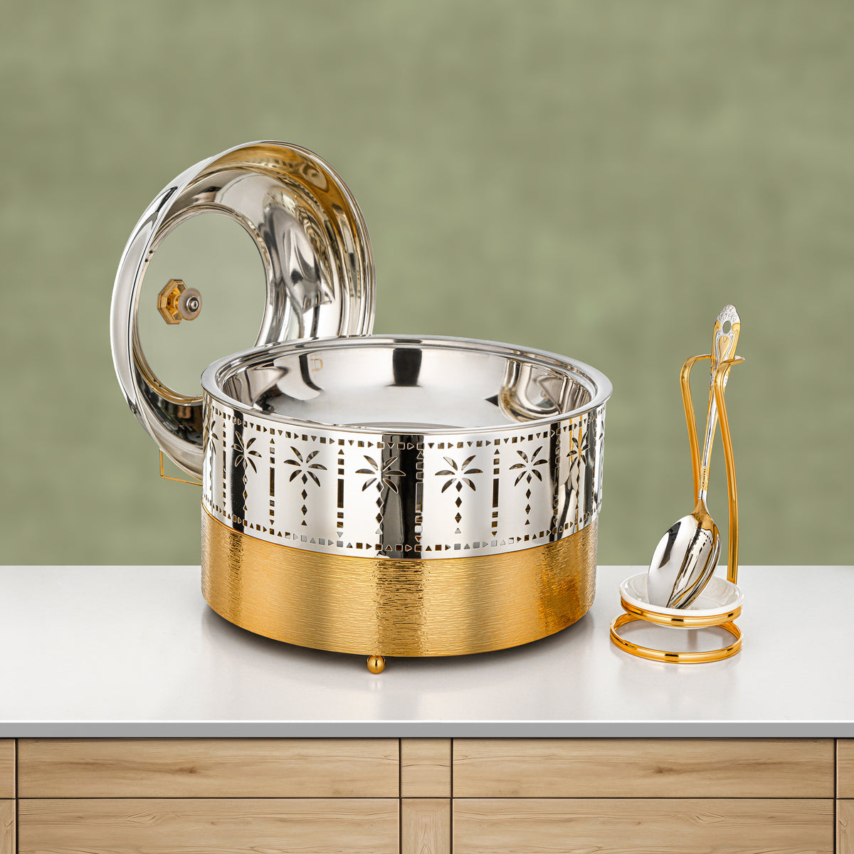 Almarjan 4L Chafing Dish, Brushed Gold & Silver