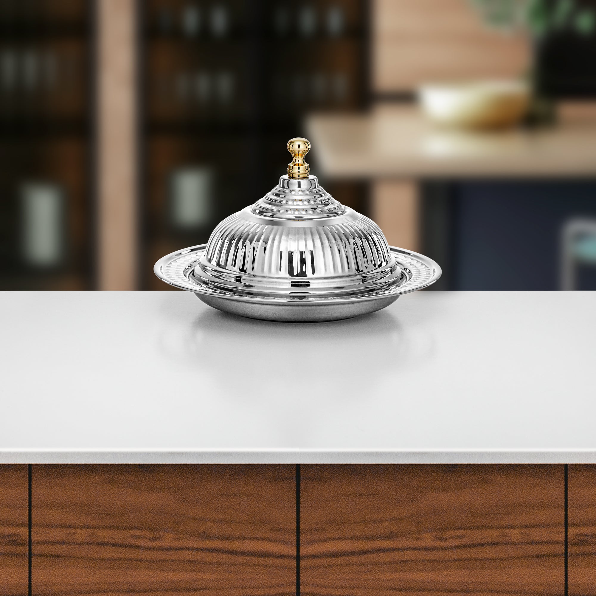 صينية الديوان المرجان مع غطاء، ٣٠ سم، فضية