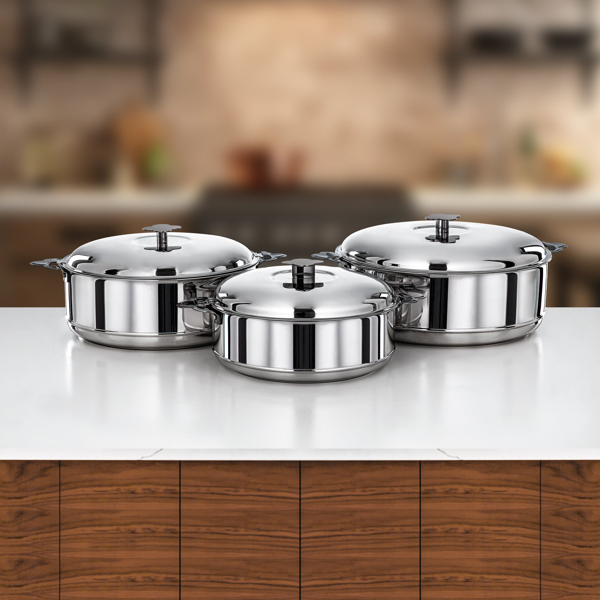 طقم حرارات المرجان فيدا، ٣ قطع، ٣.٥ لتر، ٥ لتر و٨ لتر، فضي وأسود غامق