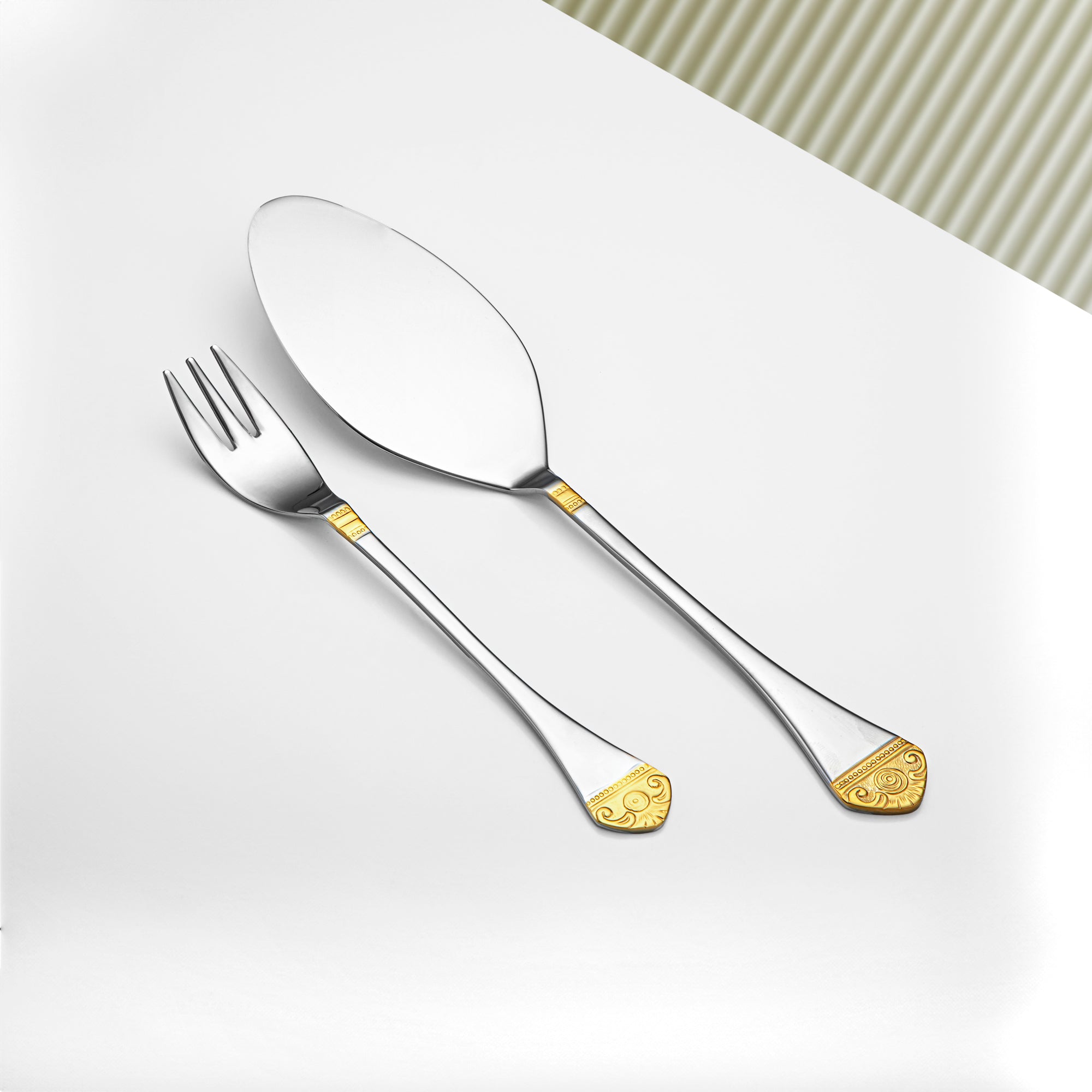 Almarjan 14 Pcs Lea Collection Stainless Steel Cake Set Silver & Gold- STS2051265