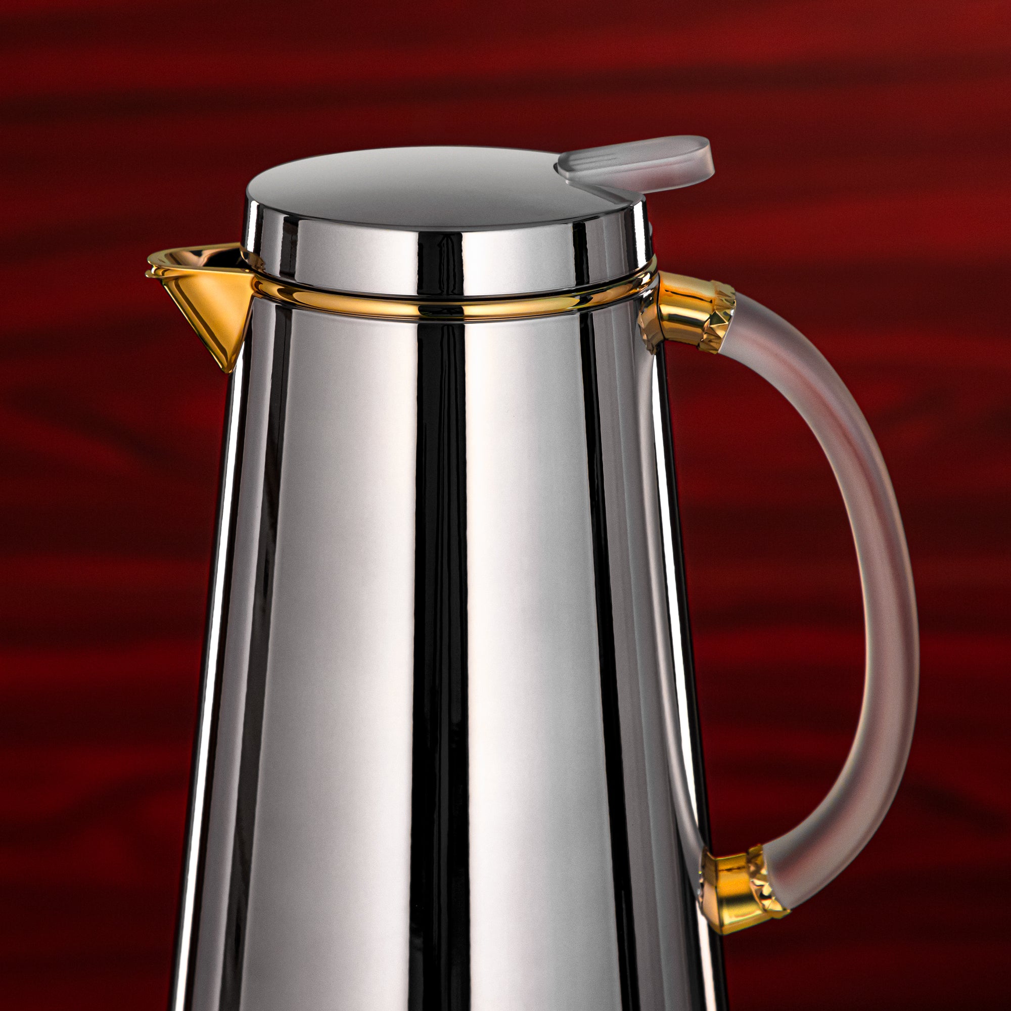 Almarjan Vacuum Flask Metal 0.7 Liter Silver with Golden Spout & Frost Handle (VOP-700 CC95Y15) – Elegant Serving | Ramadan & Gatherings