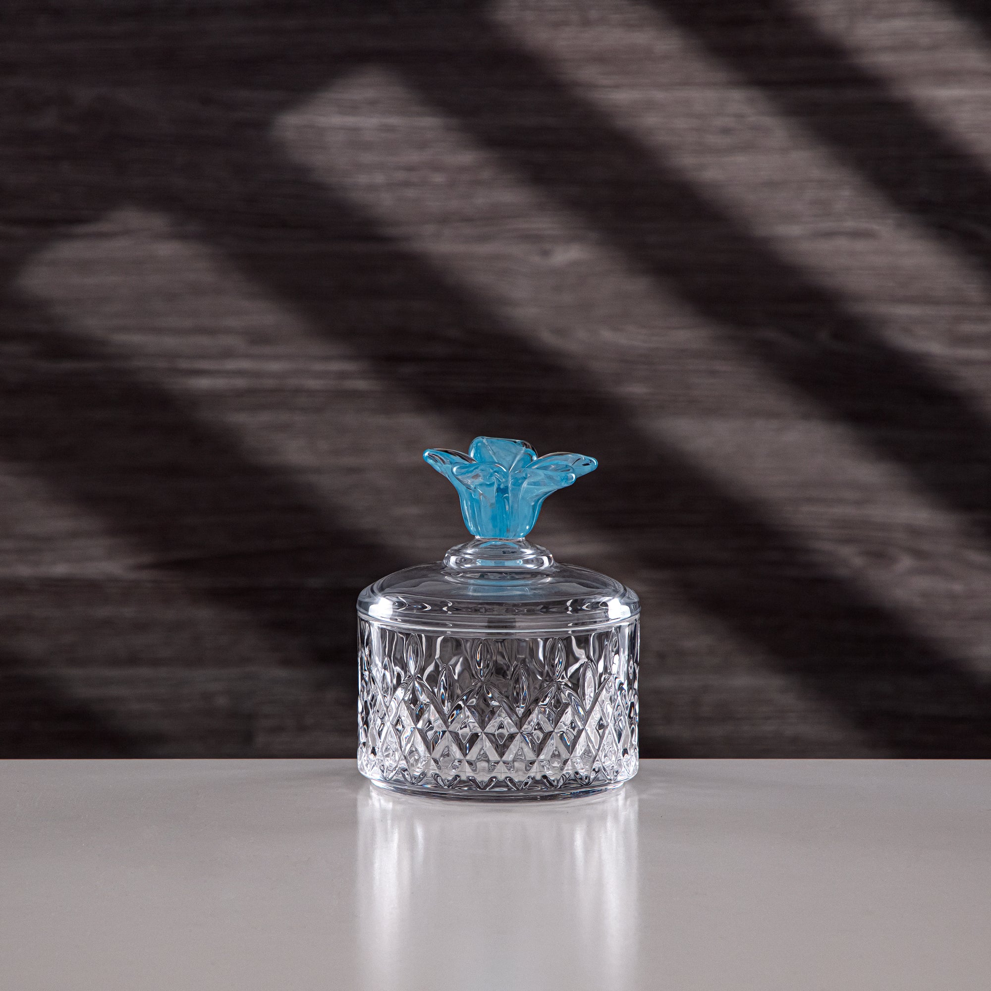 Almarjan Sugar Bowl 10.5 cm Glass Clear with Blue Flower