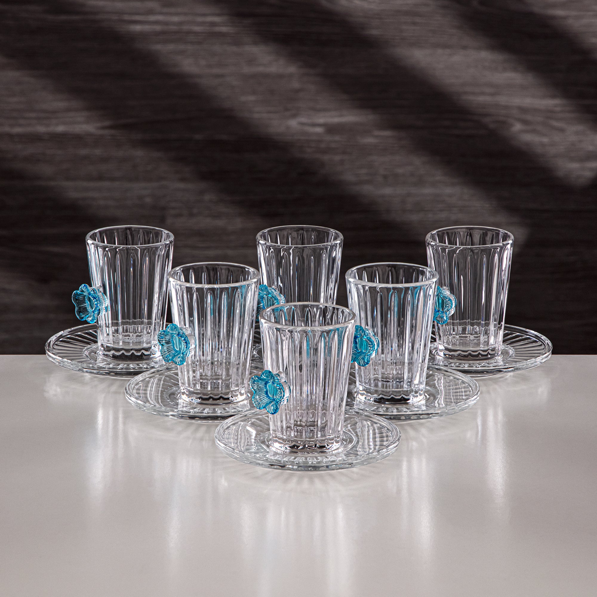 Almarjan Tea Cup & Saucer Clear with Blue Flower