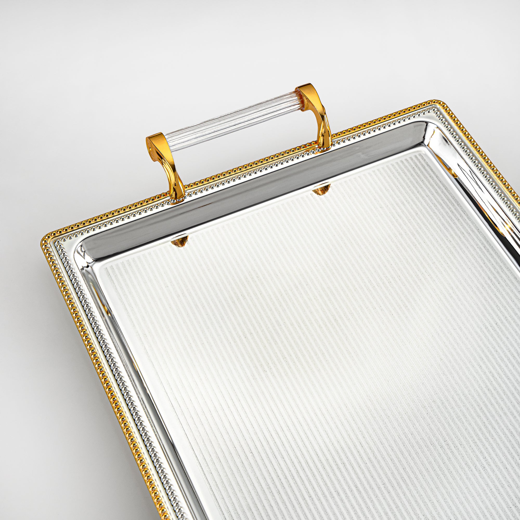 Almarjan Serving Tray, Transparent & Silver & Golden (576XL-SG) | Ramadan & Special Occasions