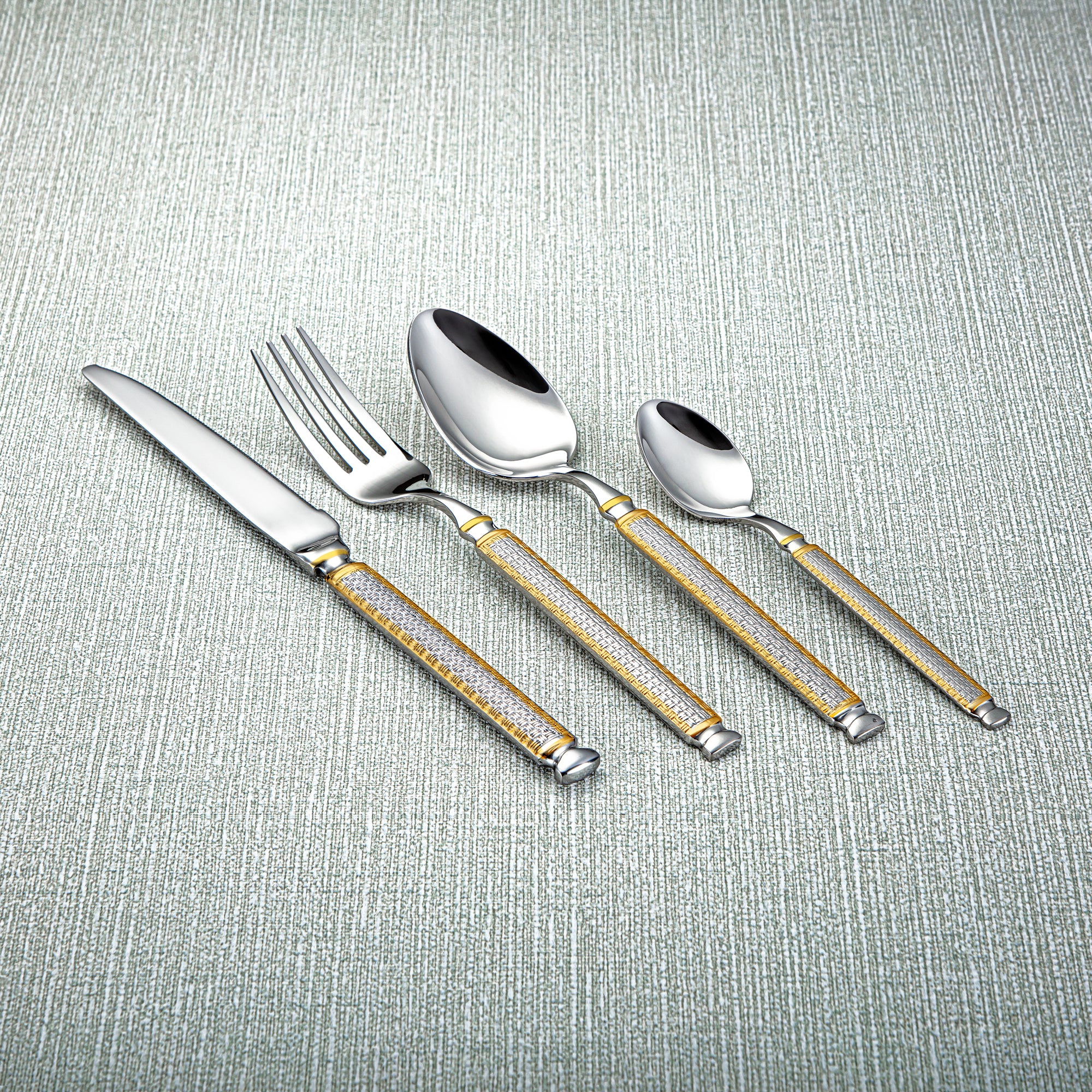 Almarjan Stainless Steel 50 Pieces Cutlery Set Silver & Gold - CUT0010261