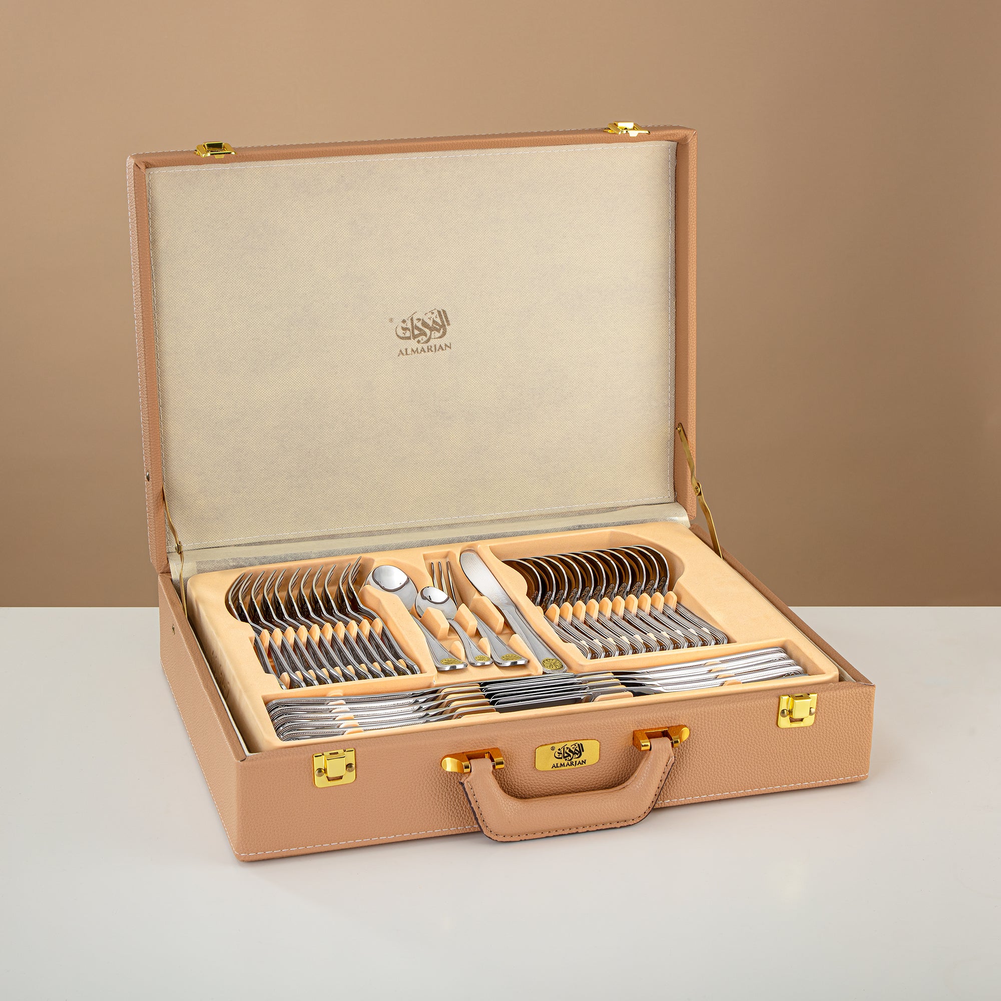 Almarjan Cutlery Set 72 Pieces, Stainless Steel, Leather Case, Silver & Gold (CUT0010344) Elegant Cutlery Set