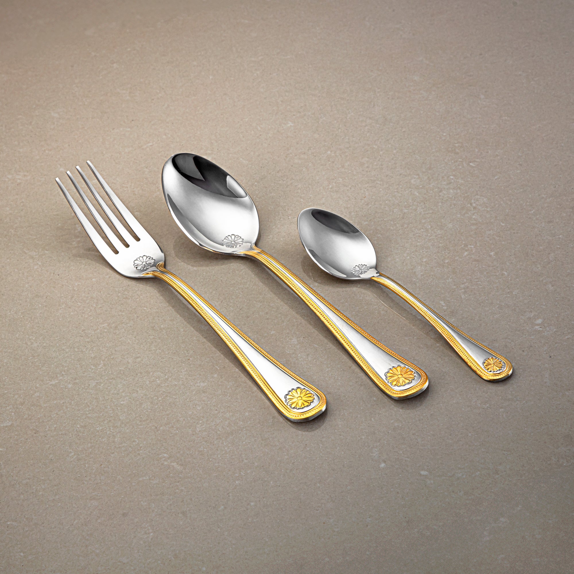 Almarjan Cutlery Set 36 Pieces, Stainless Steel, With Stand, Silver & Gold (CUT0010354) Elegant Cutlery Set